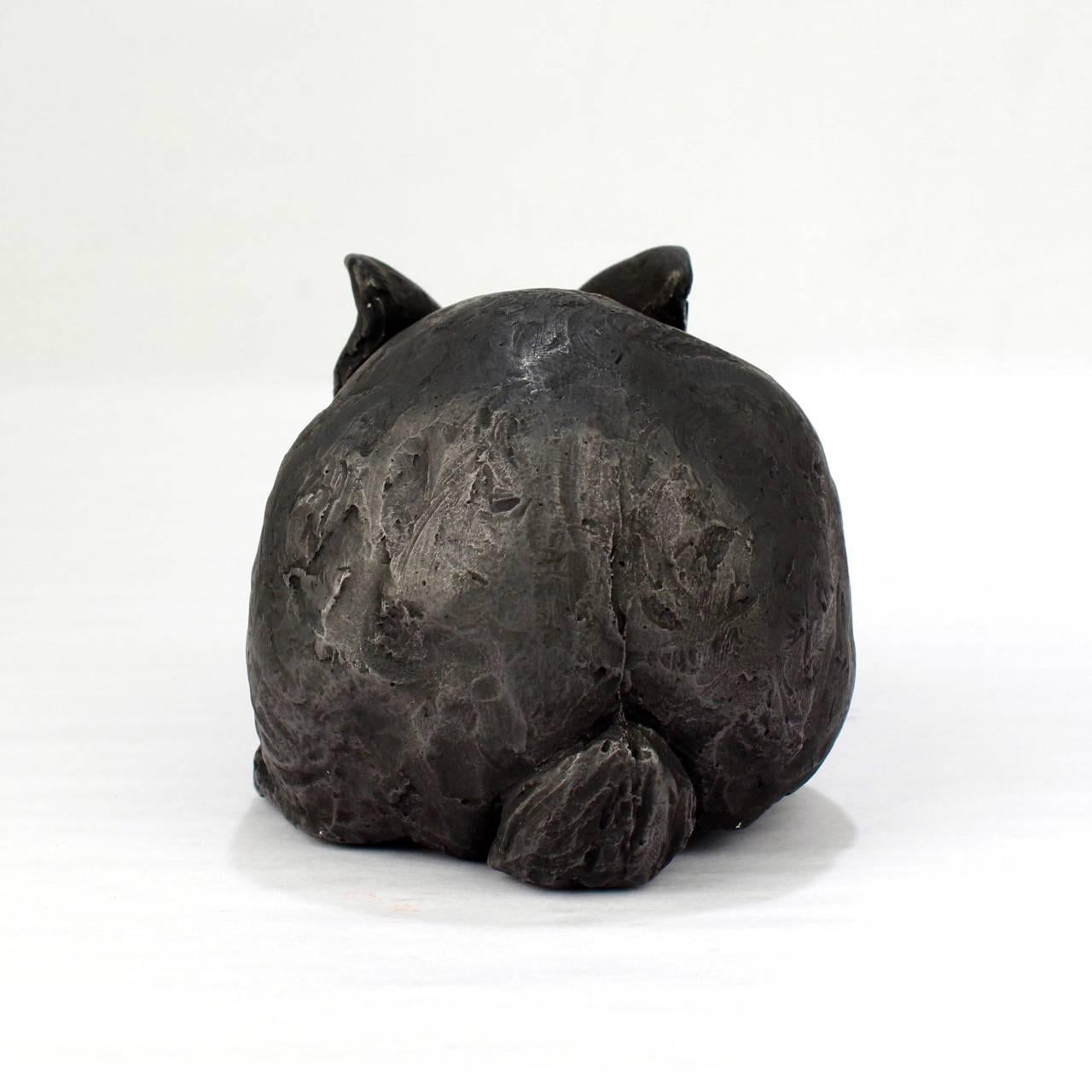 Modern Black Gesso and Raw Graphite Resin Sculpture of a Pygmy Rabbit by Darla Jackson For Sale