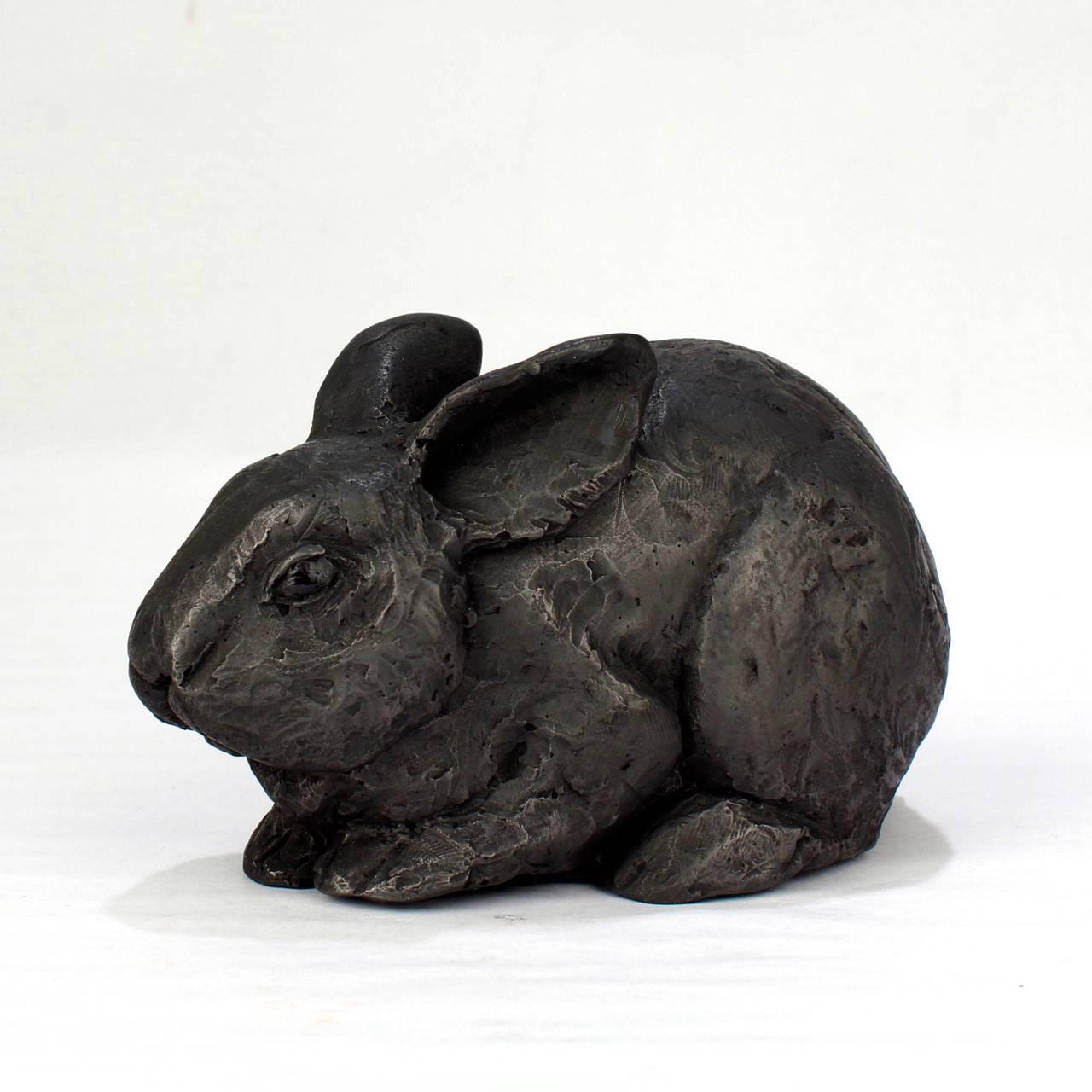 American Black Gesso and Raw Graphite Resin Sculpture of a Pygmy Rabbit by Darla Jackson For Sale