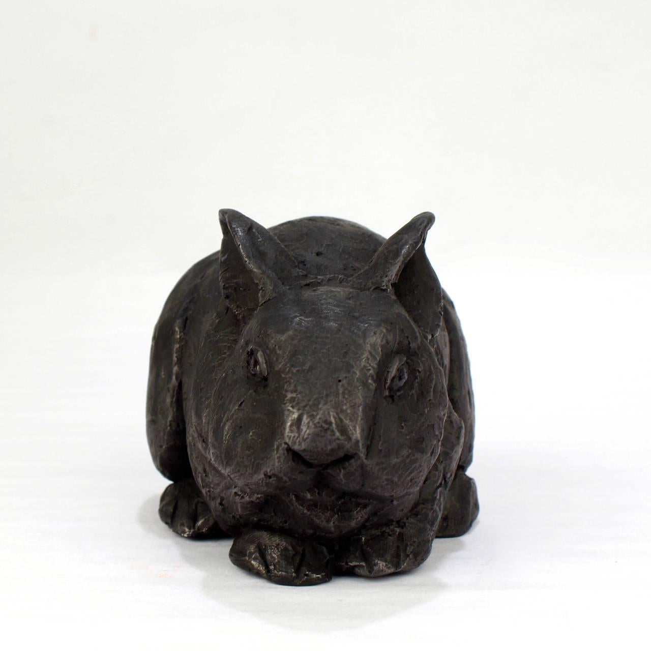 Black Gesso and Raw Graphite Resin Sculpture of a Pygmy Rabbit by Darla Jackson In Good Condition For Sale In Philadelphia, PA
