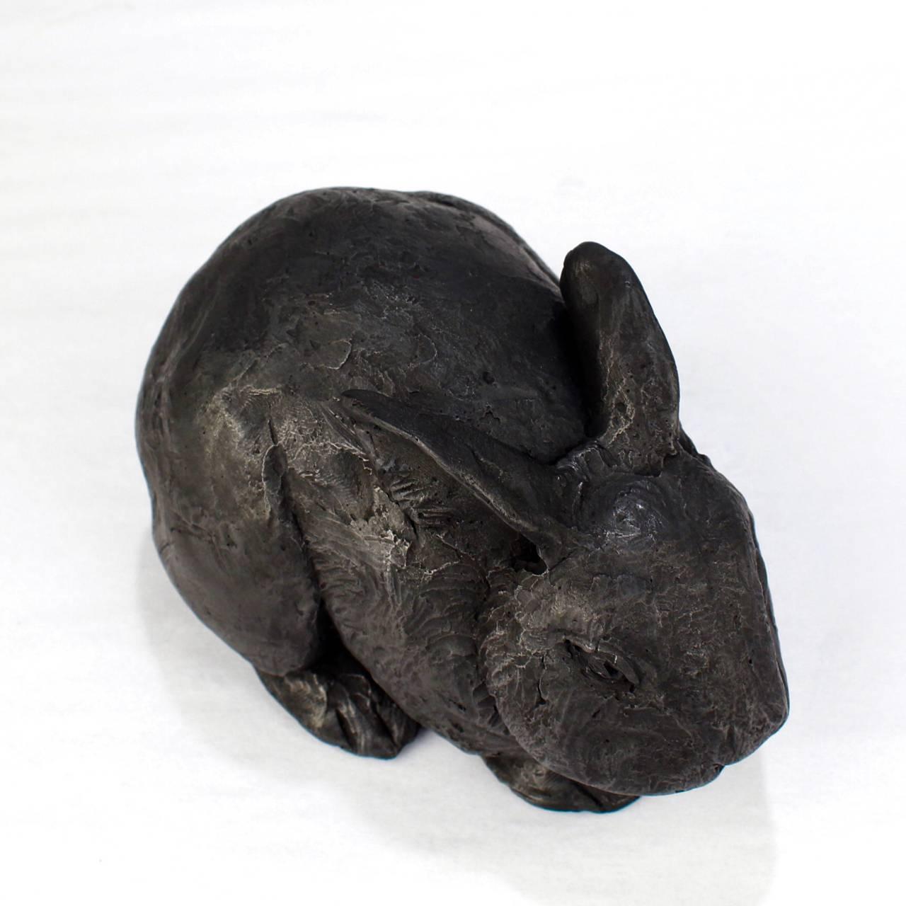 Black Gesso and Raw Graphite Resin Sculpture of a Pygmy Rabbit by Darla Jackson For Sale 1