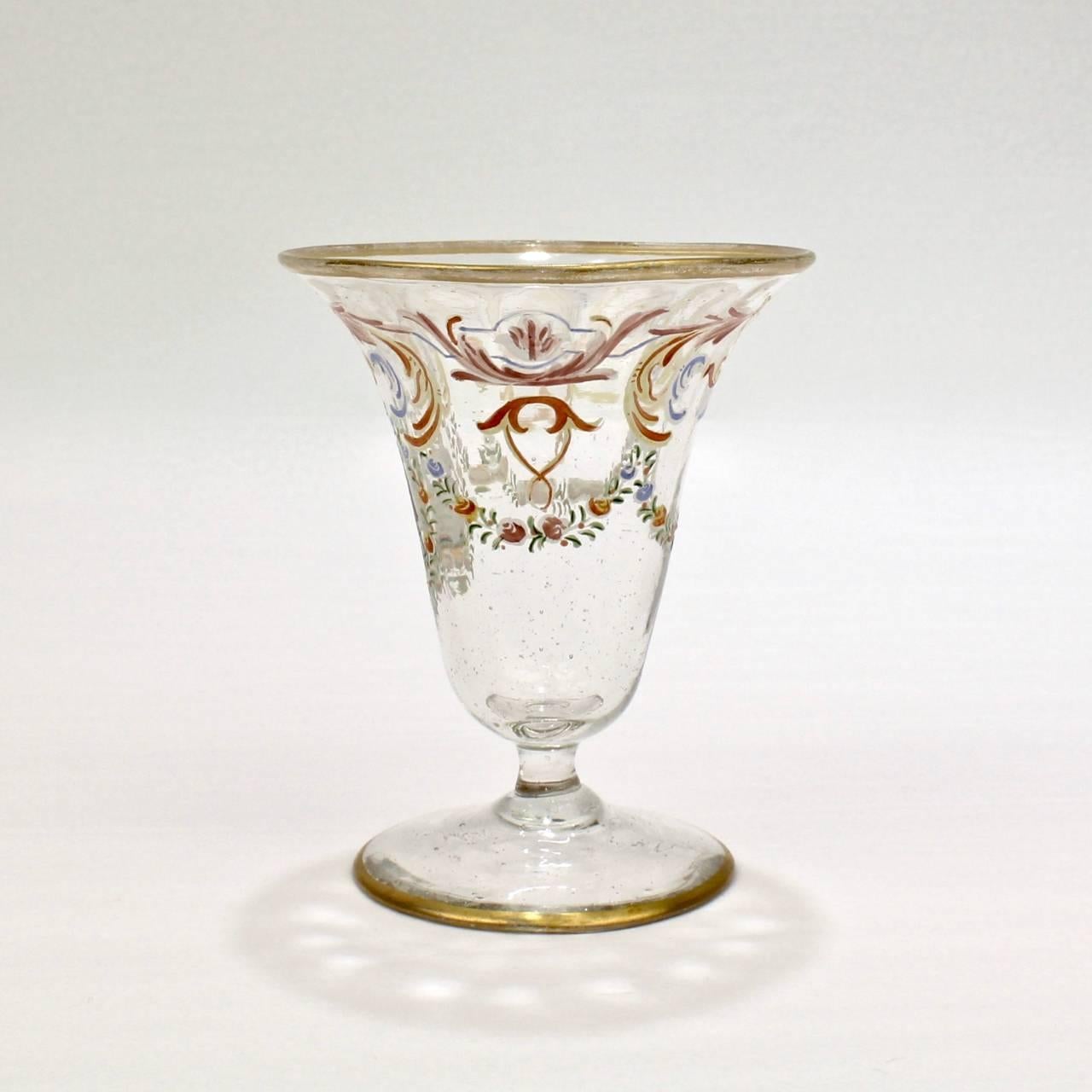 Set of Ten Enamelled Venetian Glass Short Stemmed Cordial Glasses, 1930s In Good Condition In Philadelphia, PA