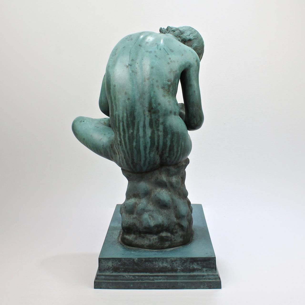Italian Large Grand Tour Verdigris Bronze Sculpture of Spinario by Benedetto Boschetti For Sale