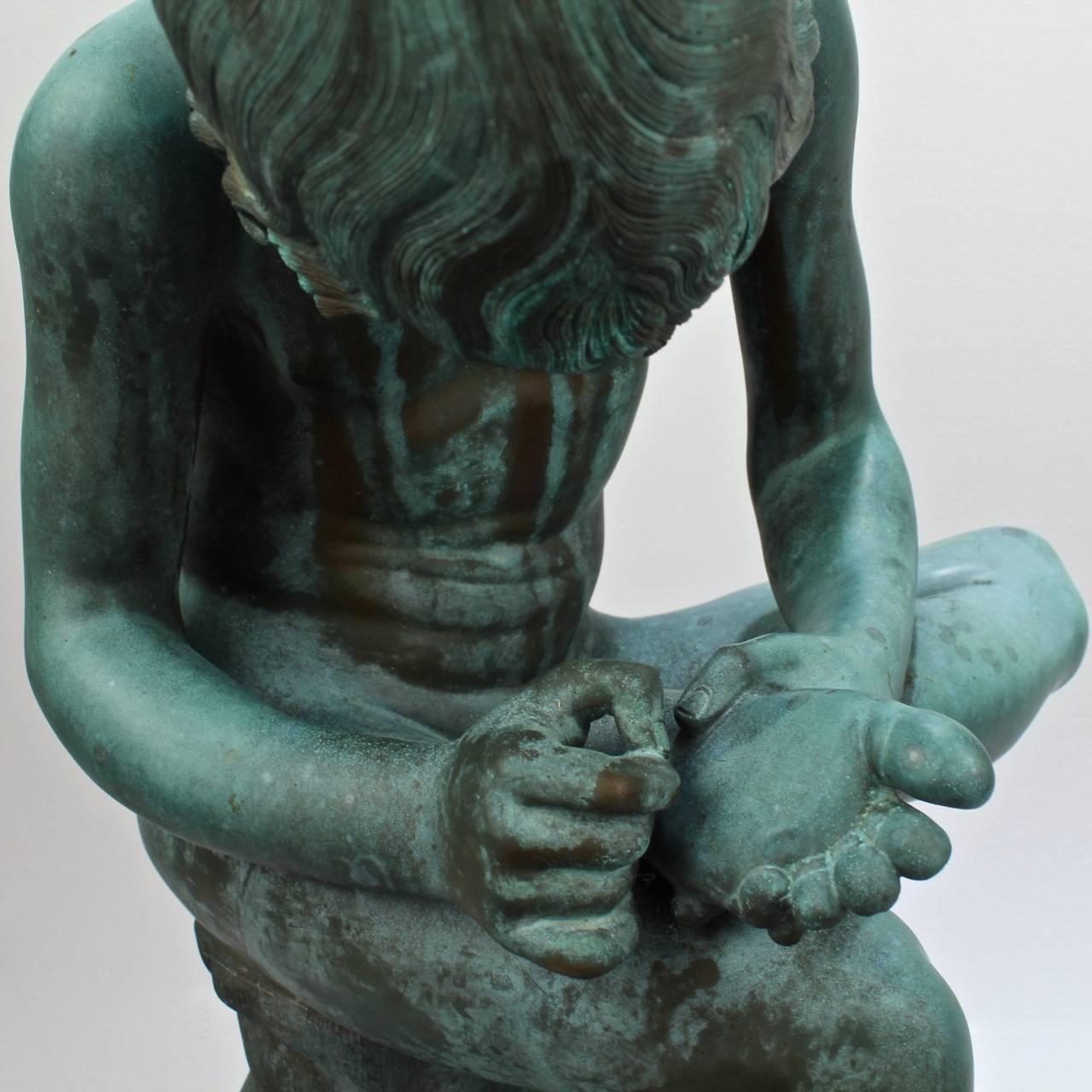 19th Century Large Grand Tour Verdigris Bronze Sculpture of Spinario by Benedetto Boschetti For Sale