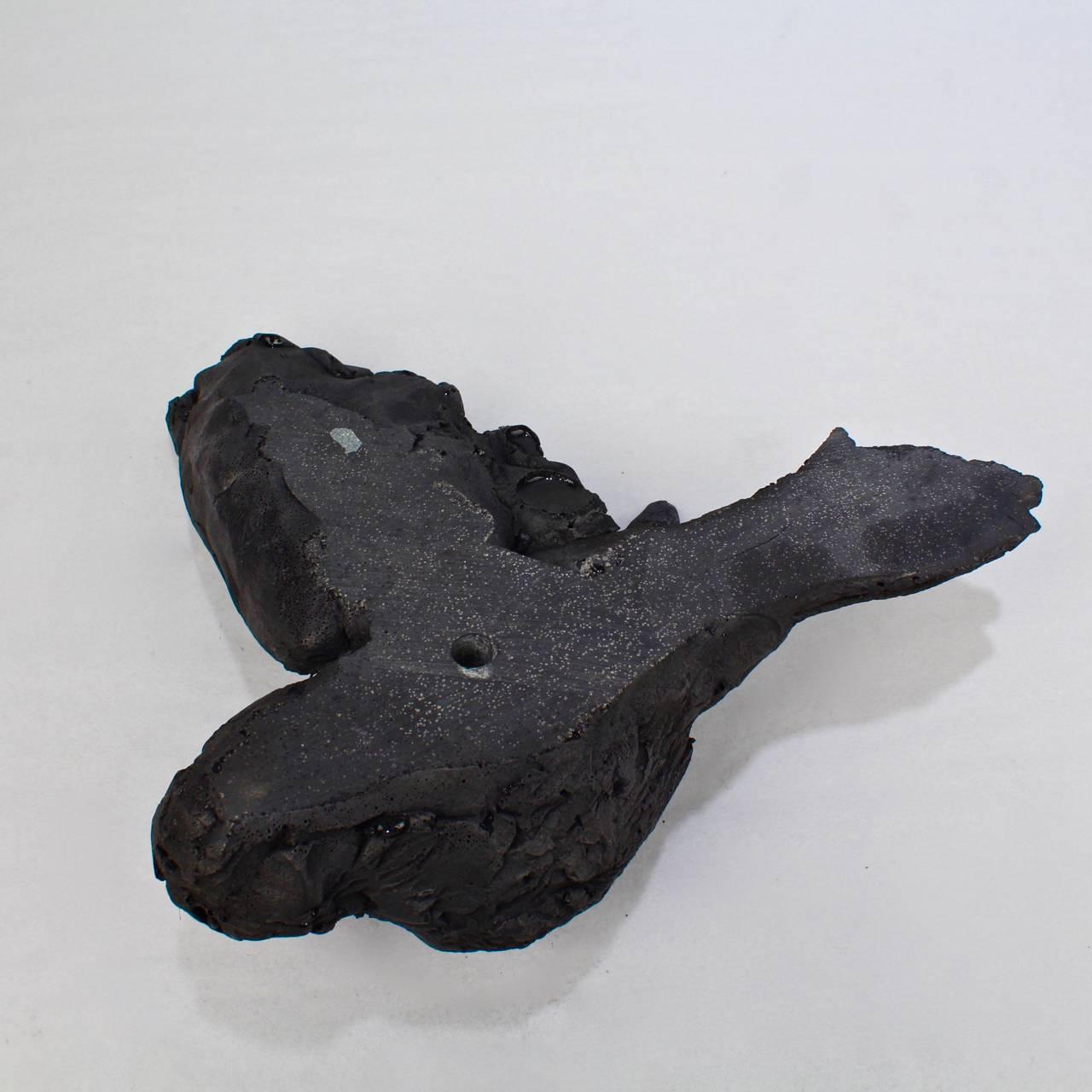 We All Fall Down II, Black Gesso Resin Sculpture of a Bird by Darla Jackson 1