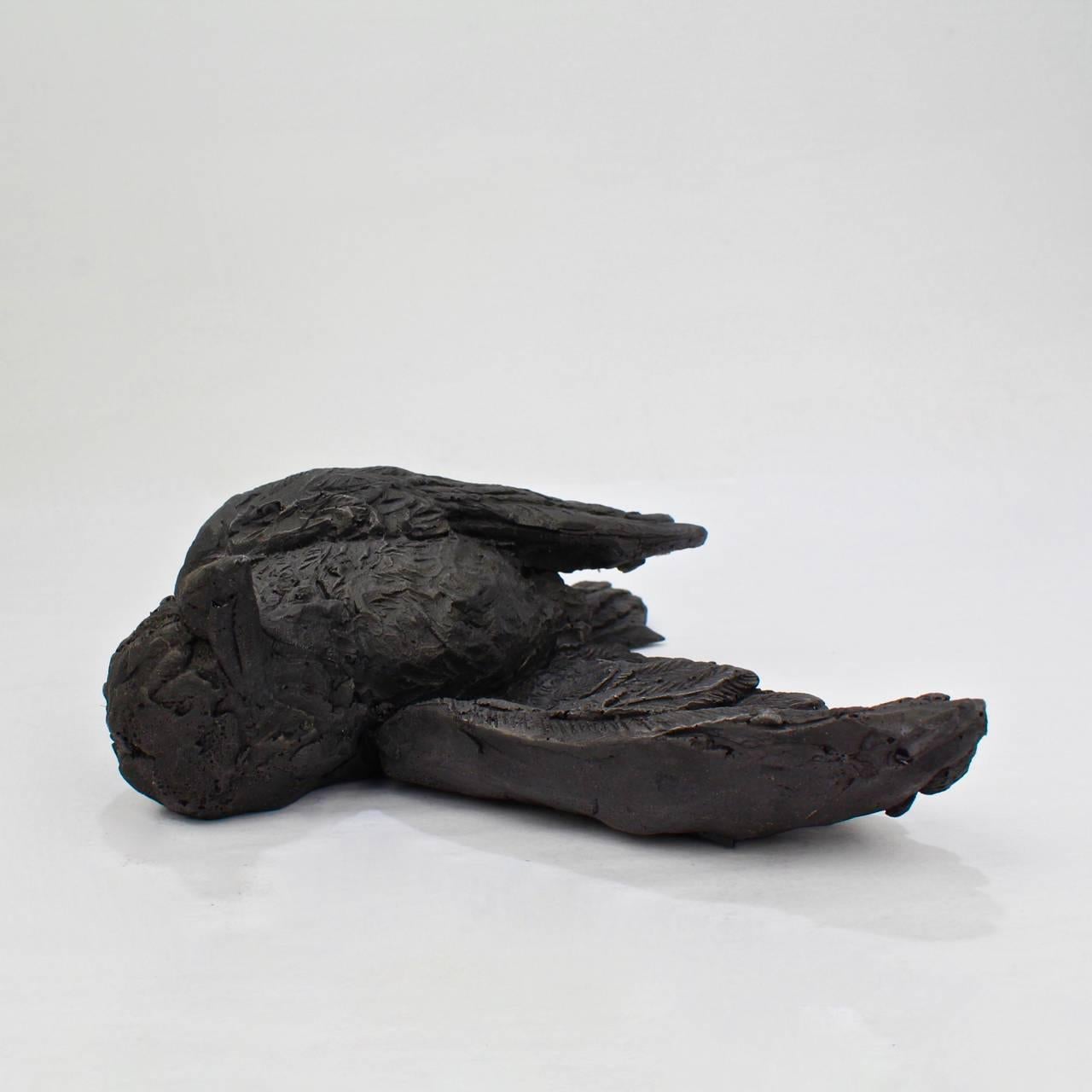 American We All Fall Down II, Black Gesso Resin Sculpture of a Bird by Darla Jackson