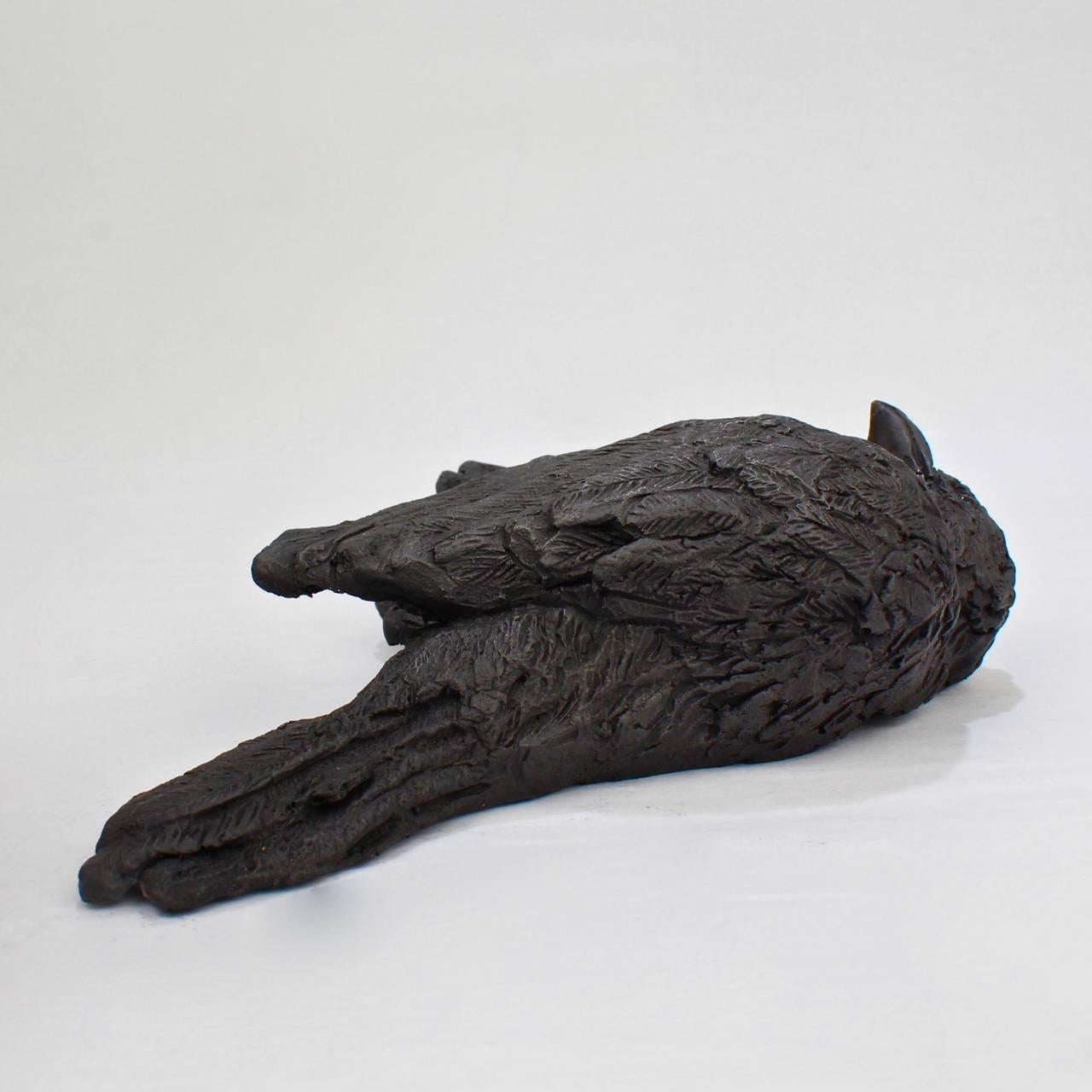 We All Fall Down II, Black Gesso Resin Sculpture of a Bird by Darla Jackson In Good Condition In Philadelphia, PA