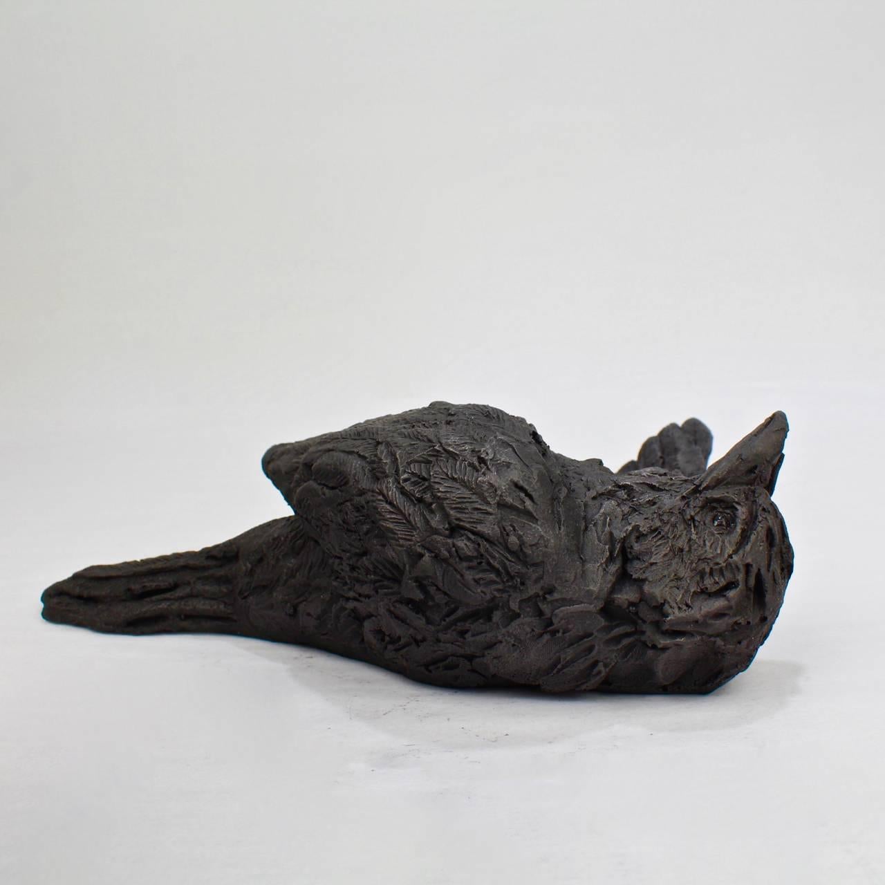 Contemporary We All Fall Down II, Black Gesso Resin Sculpture of a Bird by Darla Jackson