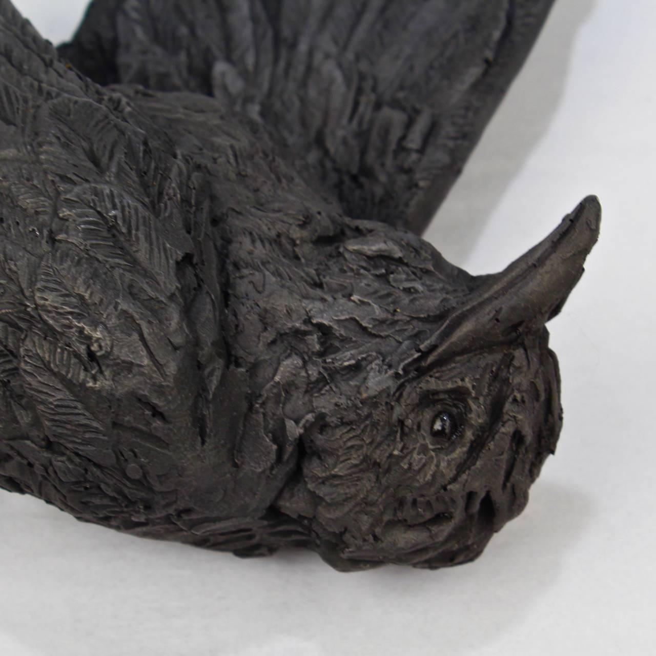 We All Fall Down II, Black Gesso Resin Sculpture of a Bird by Darla Jackson 2