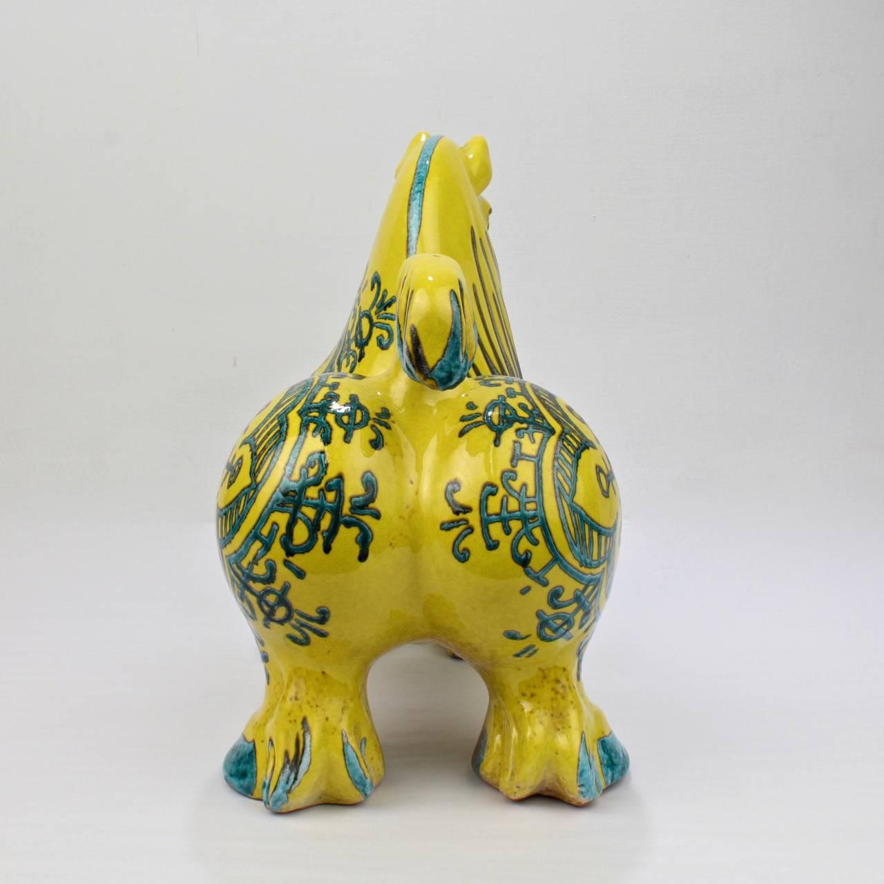 Mid-Century Modern Italian Pottery Yellow Horse Sculpture by Mancioli for Raymor In Good Condition In Philadelphia, PA