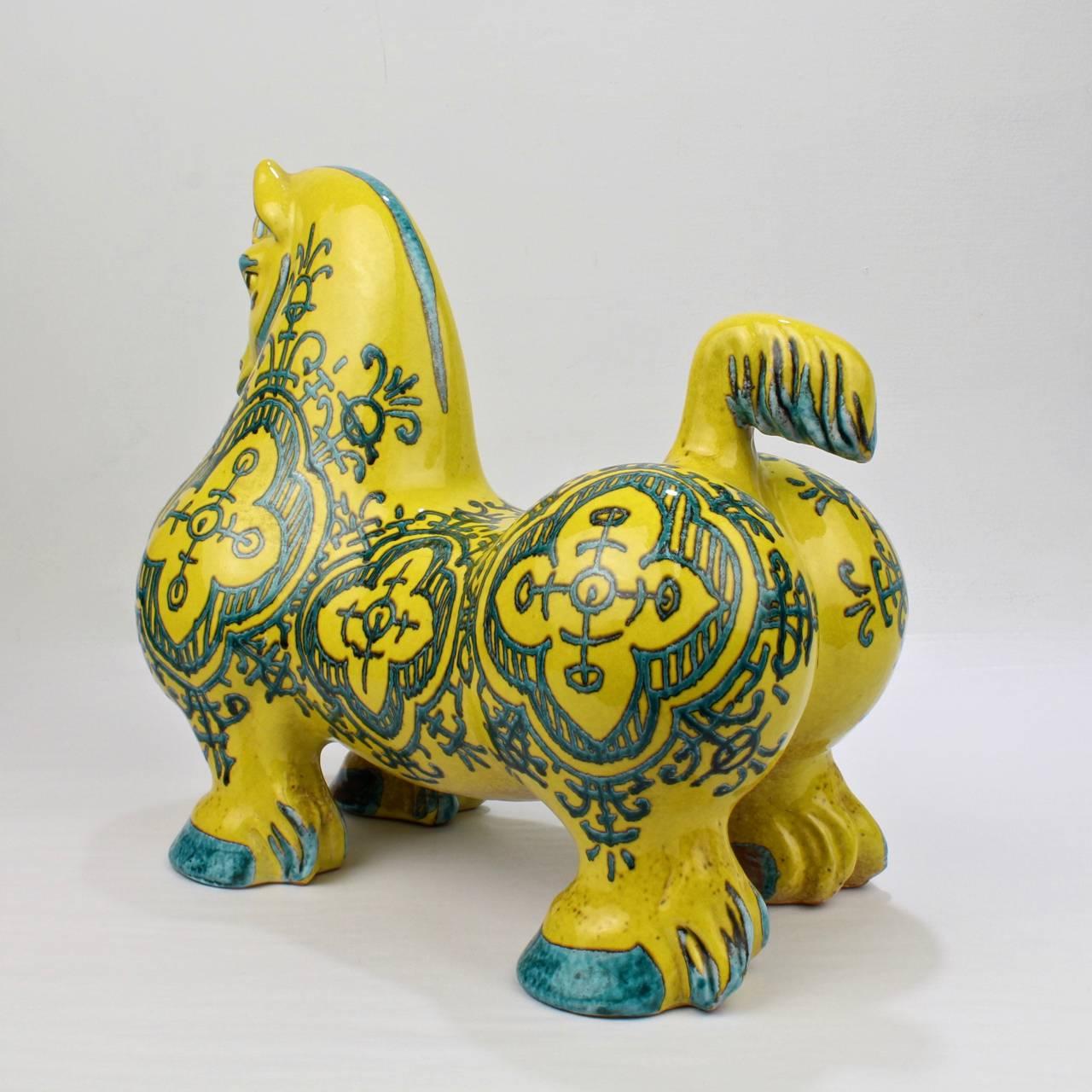 Glazed Mid-Century Modern Italian Pottery Yellow Horse Sculpture by Mancioli for Raymor