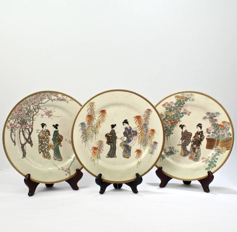 Set of 12 Japanese Satsuma Pottery Calendar Plates Marked