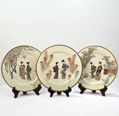 Set of 12 Japanese Satsuma Pottery Calendar Cabinet Plates Marked Kinkozan