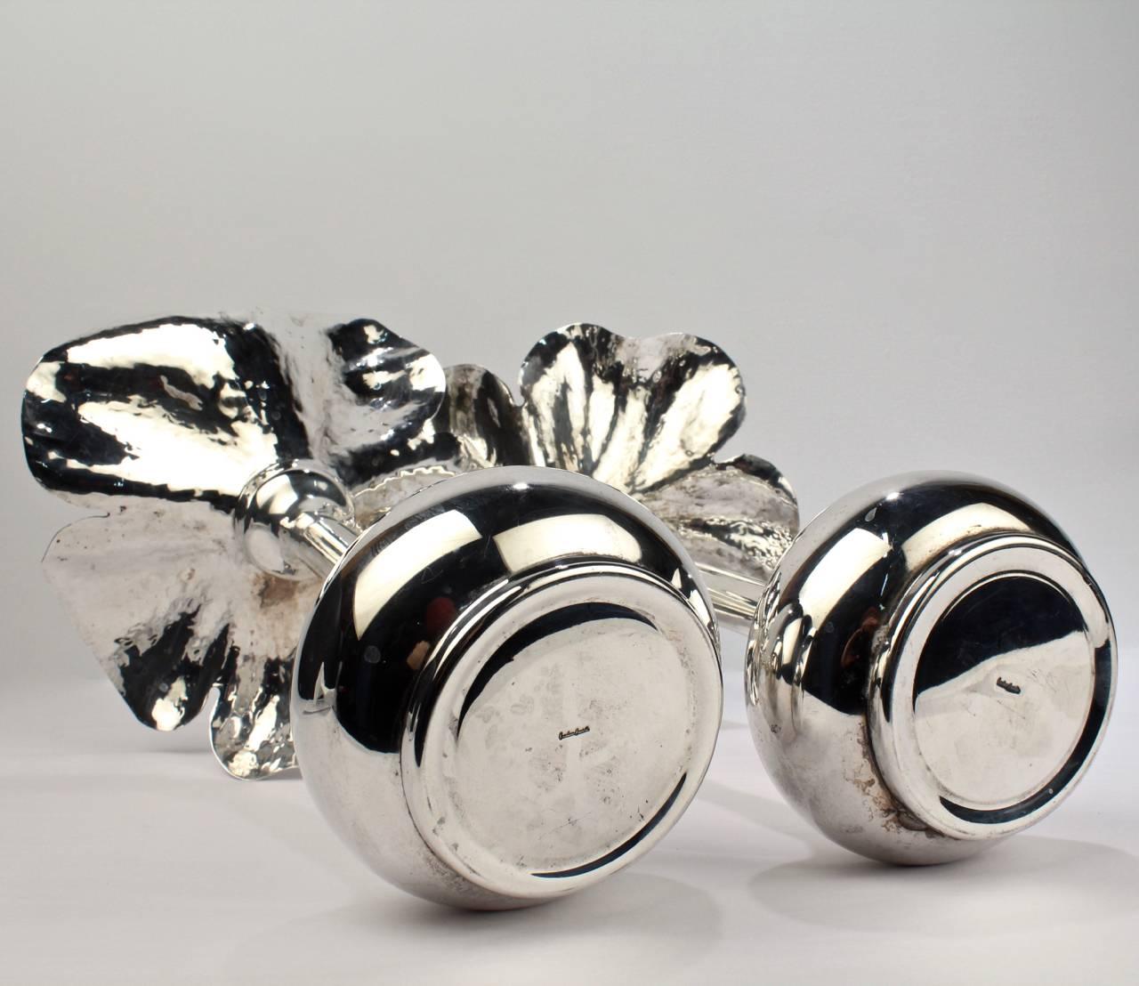 Hammered Silver Plate Flower Vases Pair by Brazilian Modernist Marilena Mariotto In Fair Condition In Philadelphia, PA