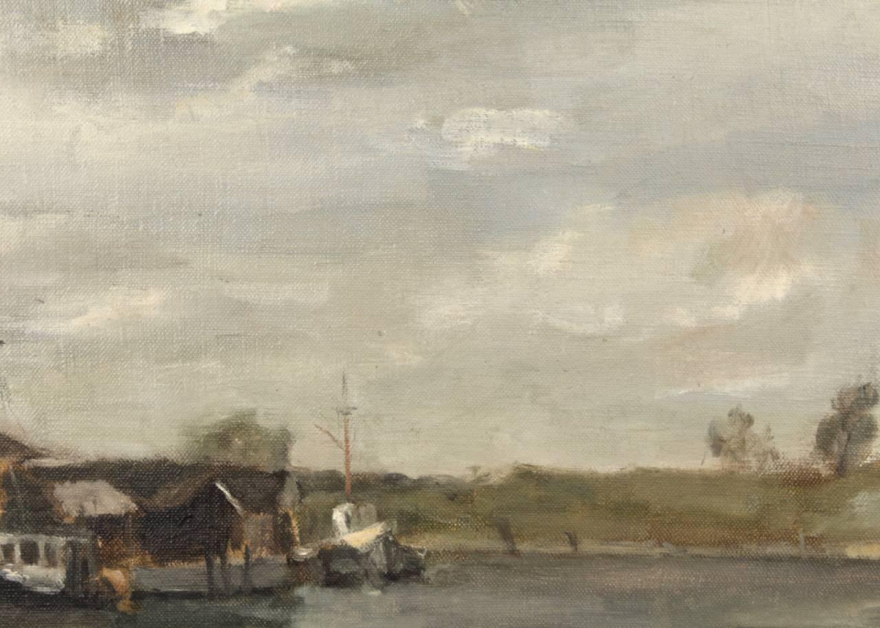 Oil on Canvas Painting of a Harbour and Dock Marine Scene by Seymour Remenick In Good Condition For Sale In Philadelphia, PA