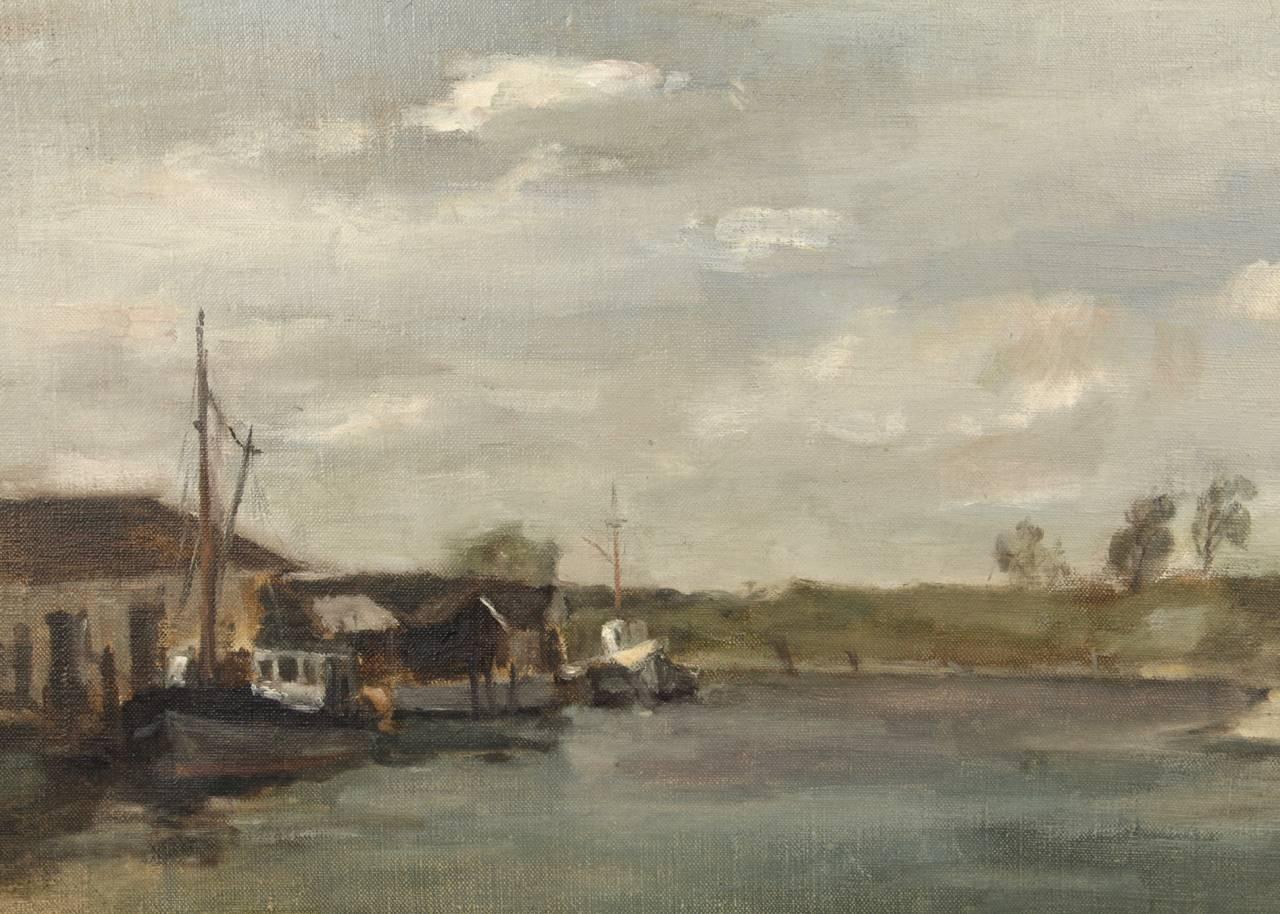 Öl auf Leinwand Gemälde einer Hafen- und Dock-Marine-Szene von Seymour Remenick, Öl (20. Jahrhundert) im Angebot