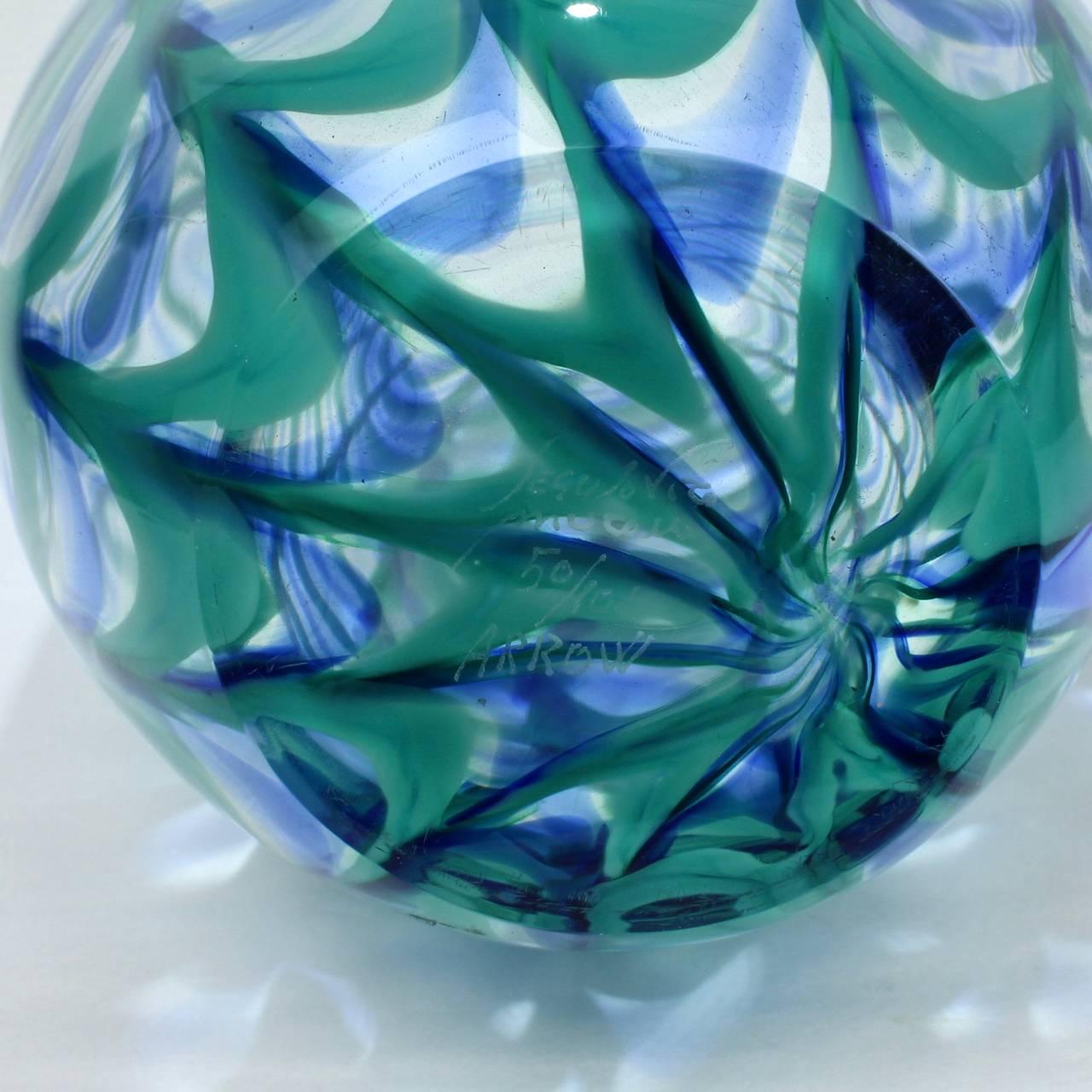 Art Glass Large Seguso Viro Murano Glass Limited Edition Blue and Green 