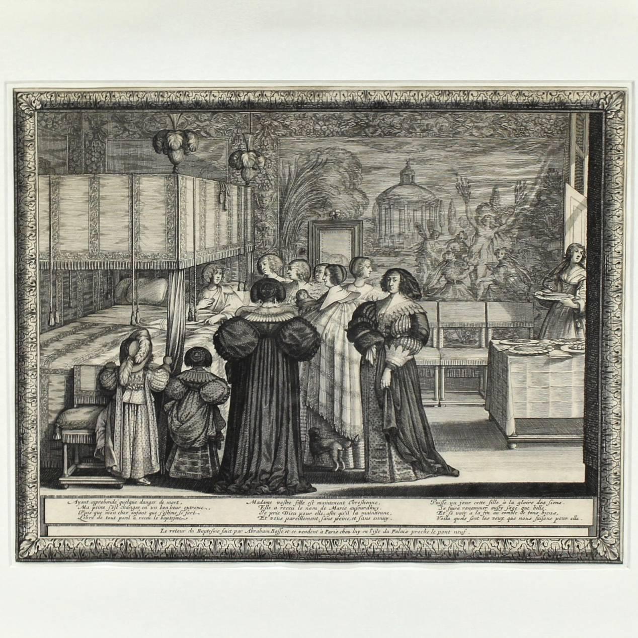 A fine antique framed etching after Abraham Bosse (1604–1676, Paris).

Entitled “Return from the Christening” (or 