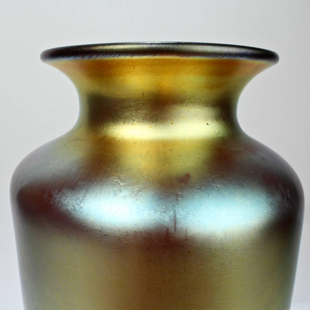 Large Art Nouveau Gold Aurene Steuben Art Glass Vase, Early 20th Century 1