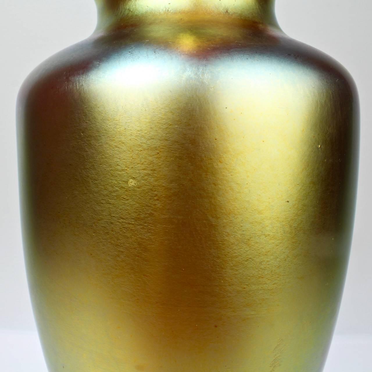 Large Art Nouveau Gold Aurene Steuben Art Glass Vase, Early 20th Century 4