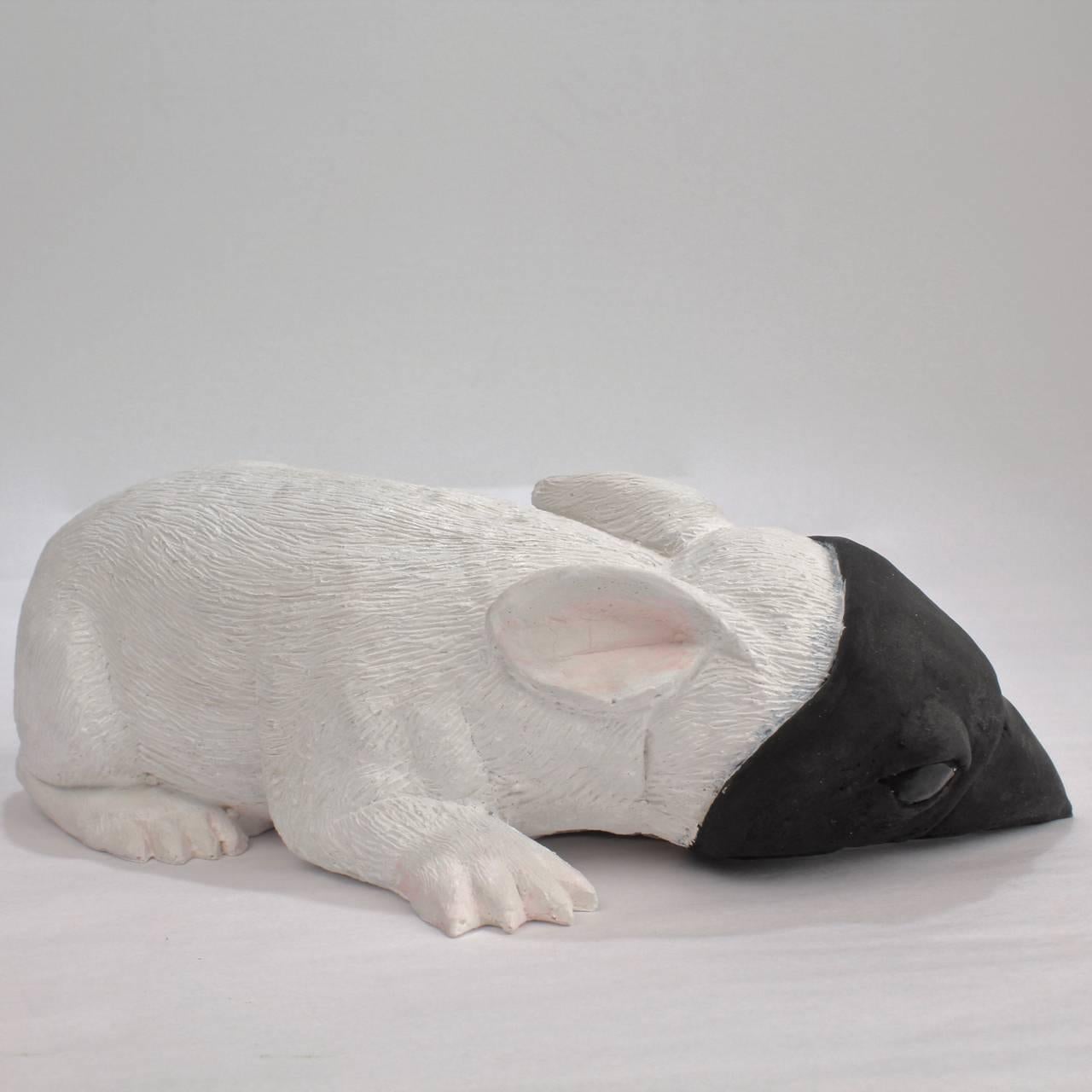 Darla Jackson Baby Bunny with Crow's Mask White Painted Plaster Sculpture, 2011 In Excellent Condition In Philadelphia, PA