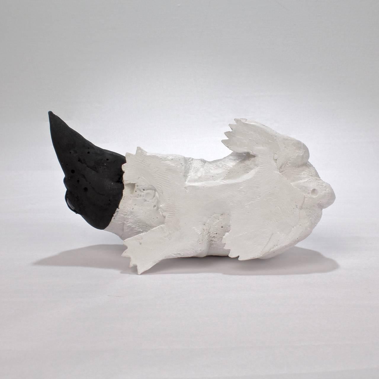 Darla Jackson Baby Bunny with Crow's Mask White Painted Plaster Sculpture, 2011 1