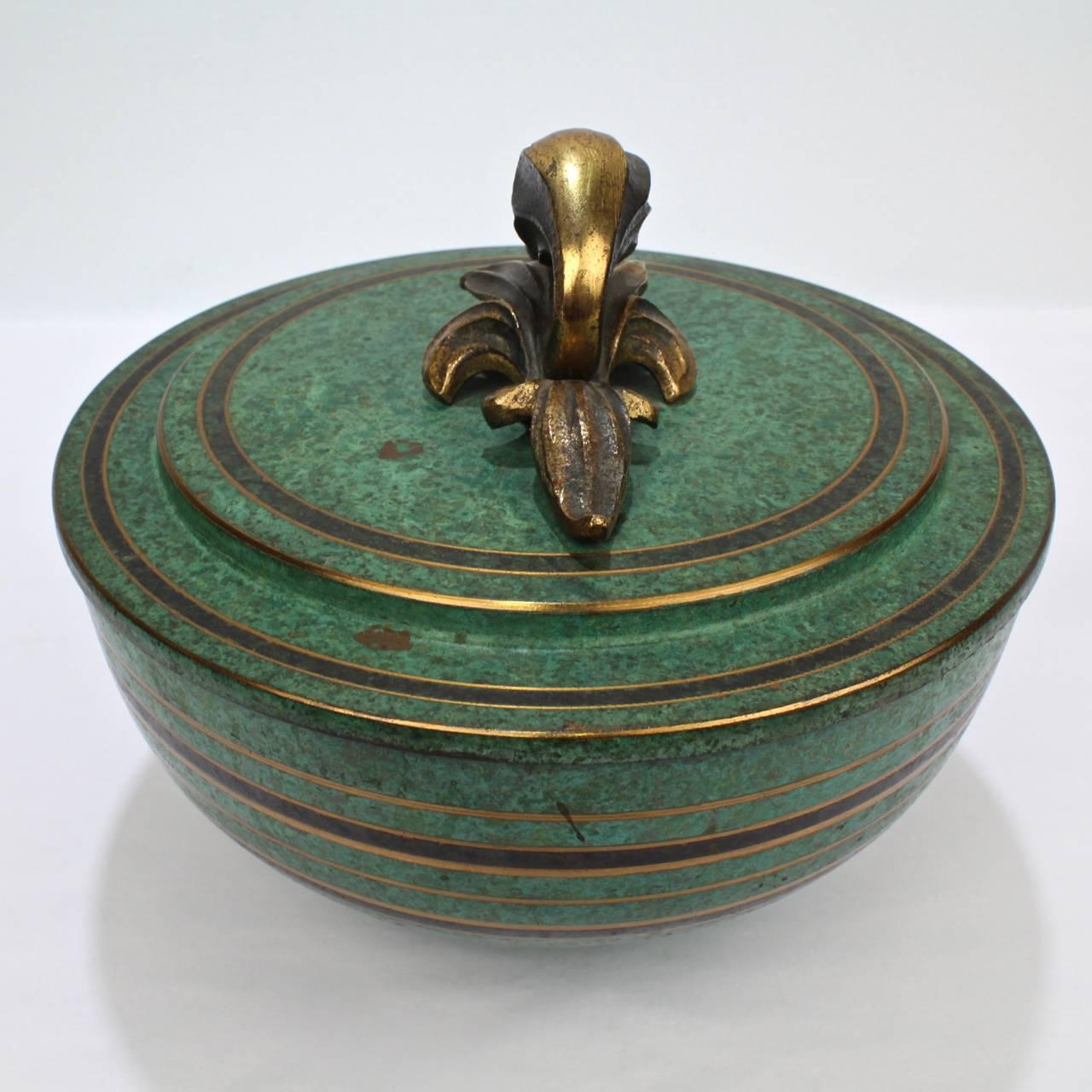 Large Art Deco Verdigris Covered Bronze Bowl by Carl Sorensen 2