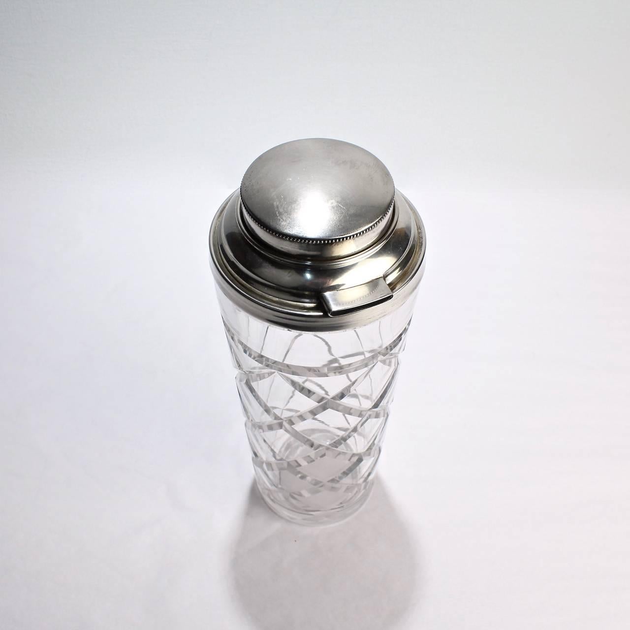 American Art Deco Cut-Glass and Sterling Silver Cocktail Shaker by Webster & Co In Good Condition In Philadelphia, PA