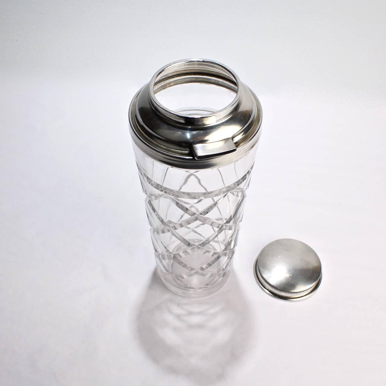 American Art Deco Cut-Glass and Sterling Silver Cocktail Shaker by Webster & Co 1