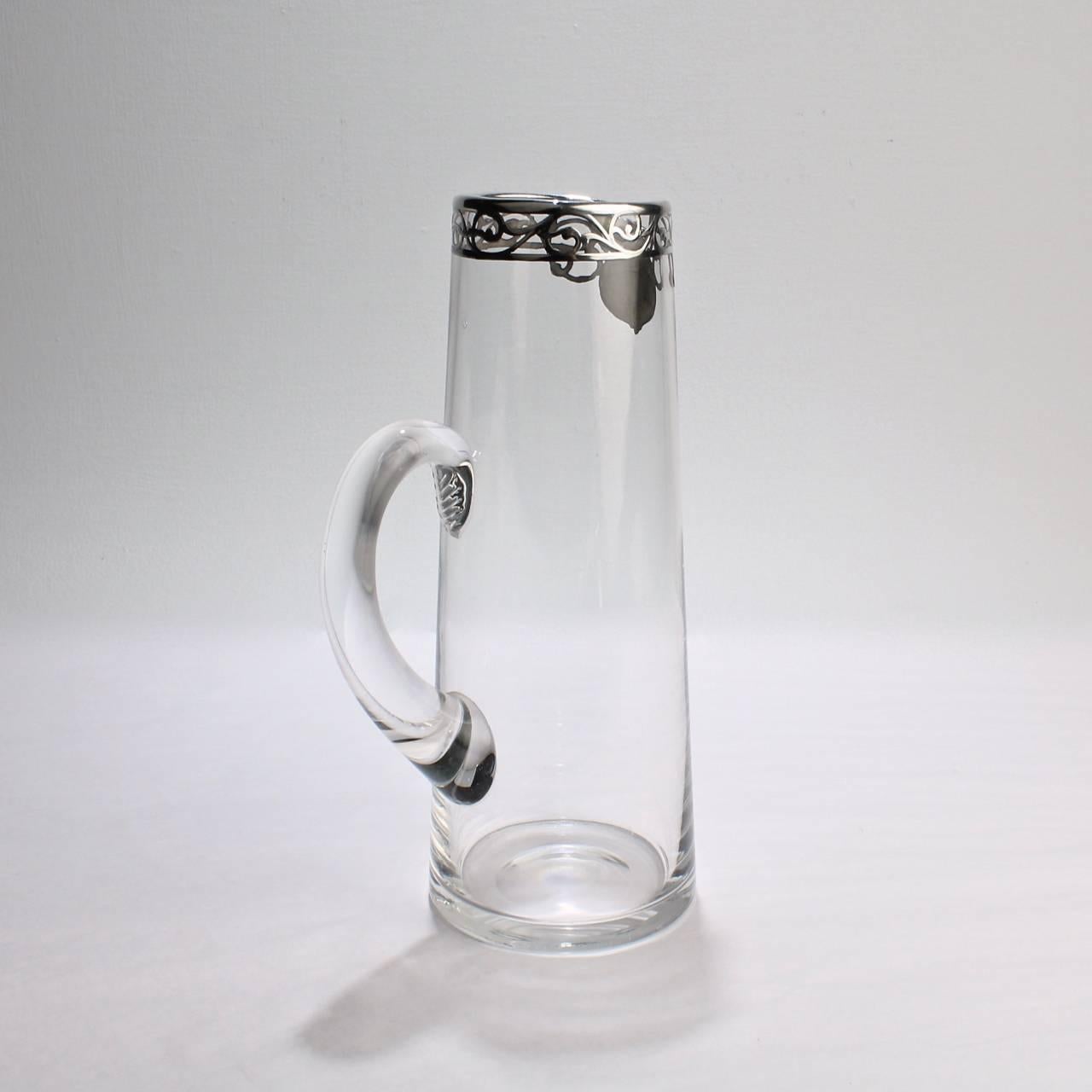 Tall Art Nouveau Sterling Silver Overlay, Cocktail Pitcher, Early 20th Century In Good Condition In Philadelphia, PA