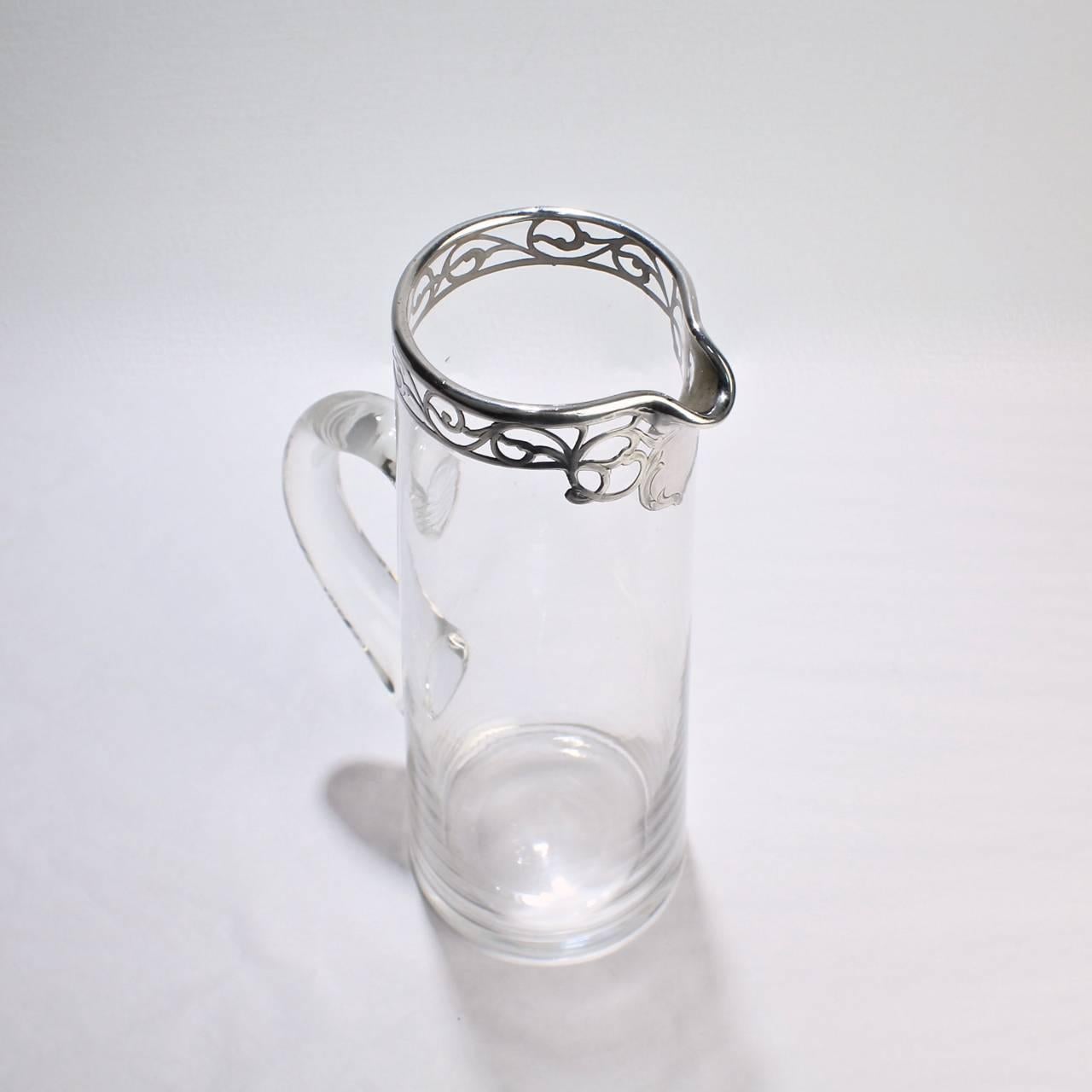 Tall Art Nouveau Sterling Silver Overlay, Cocktail Pitcher, Early 20th Century 3