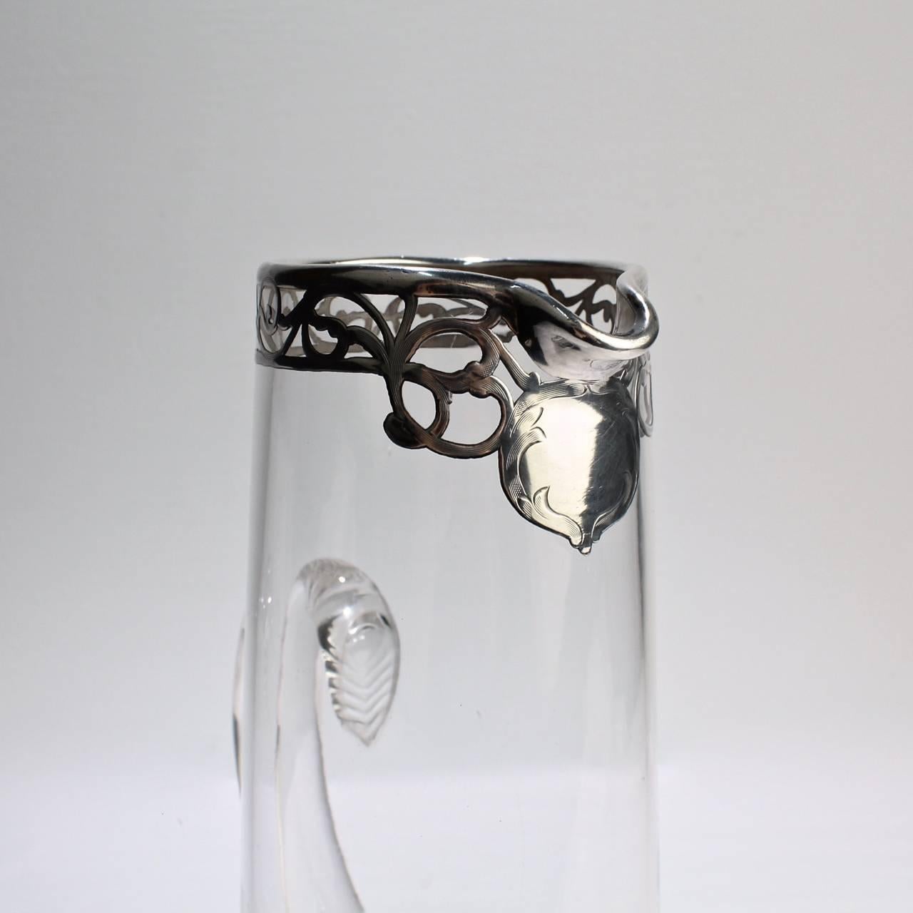Tall Art Nouveau Sterling Silver Overlay, Cocktail Pitcher, Early 20th Century 5