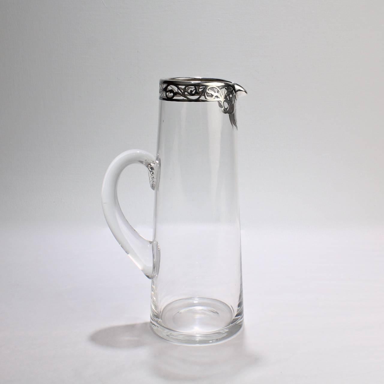 Tall Art Nouveau Sterling Silver Overlay, Cocktail Pitcher, Early 20th Century 1