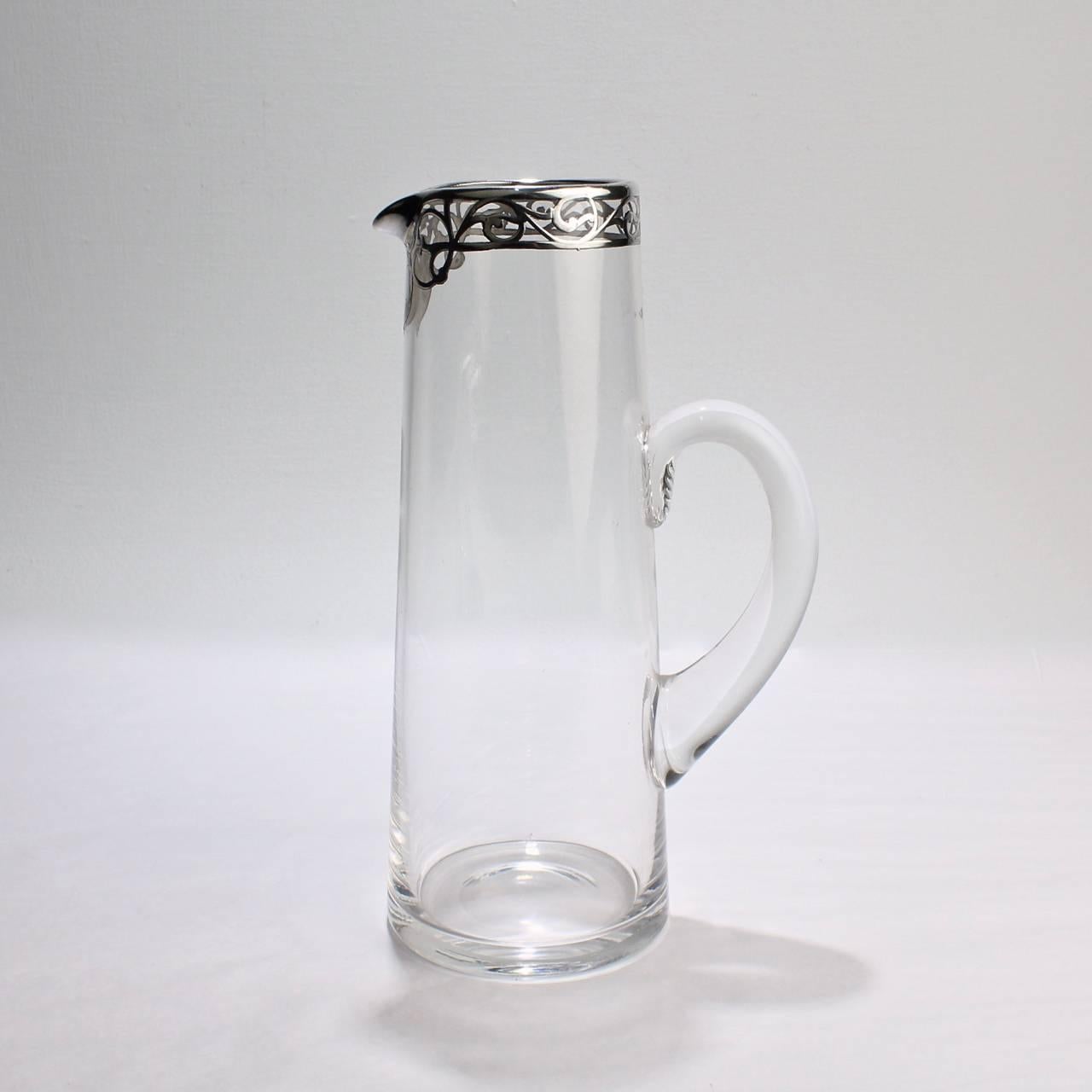 Tall Art Nouveau Sterling Silver Overlay, Cocktail Pitcher, Early 20th Century 2