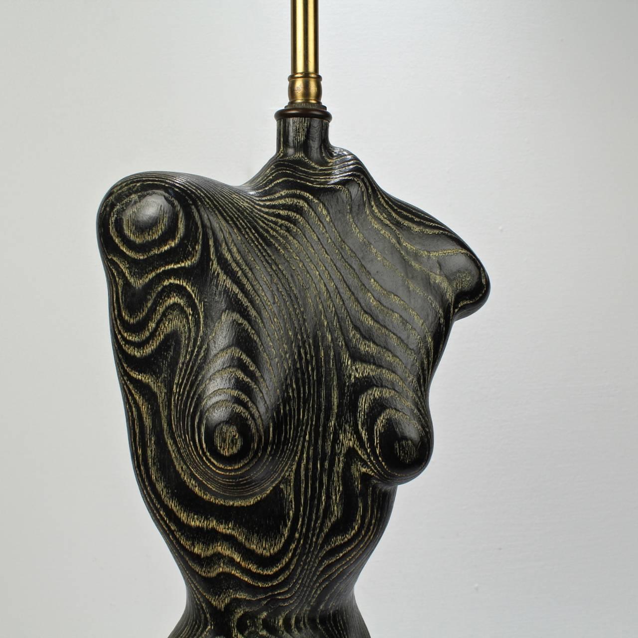20th Century Carved Mid-Century Modern Cerused Oak Wooden Torso Table Lamp by Yasha Heifetz