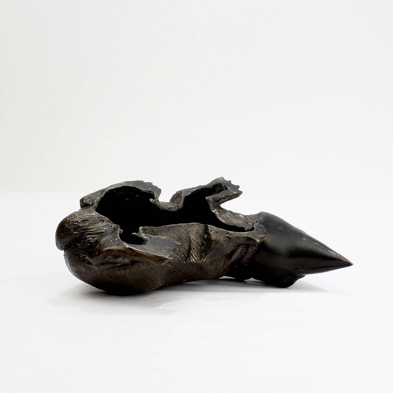 Darla Jackson Baby Bunny with Crow's Mask Bronze Sculpture, 2015 For Sale 1
