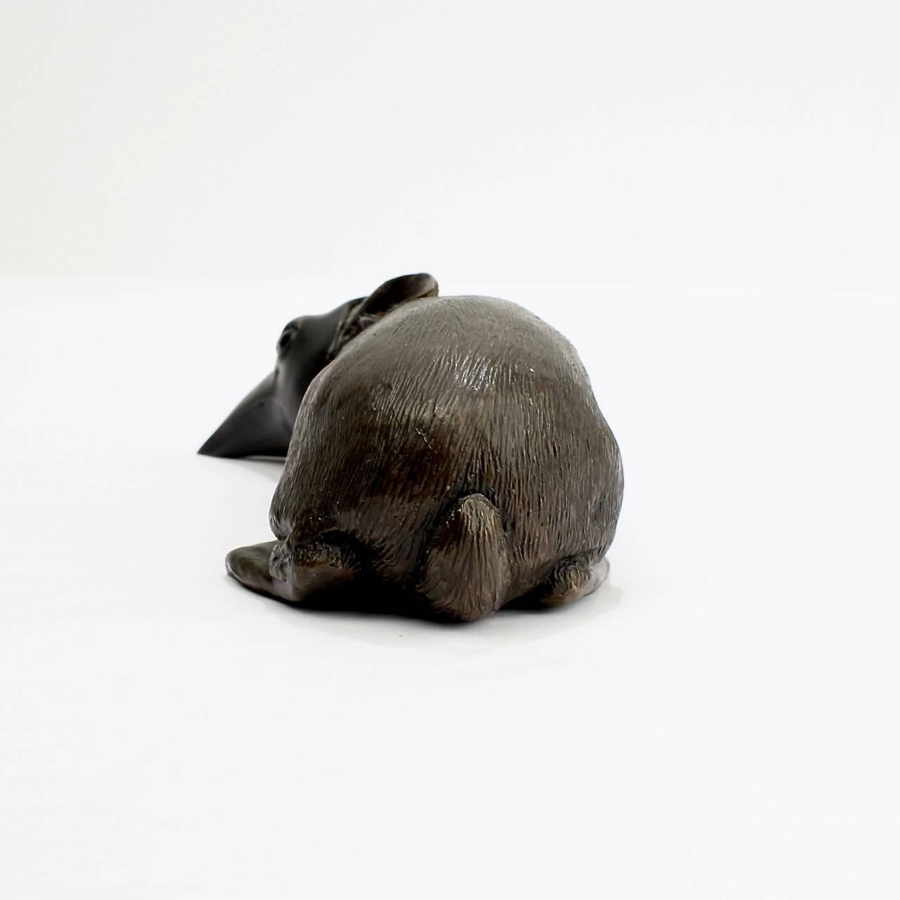 American Darla Jackson Baby Bunny with Crow's Mask Bronze Sculpture, 2015 For Sale