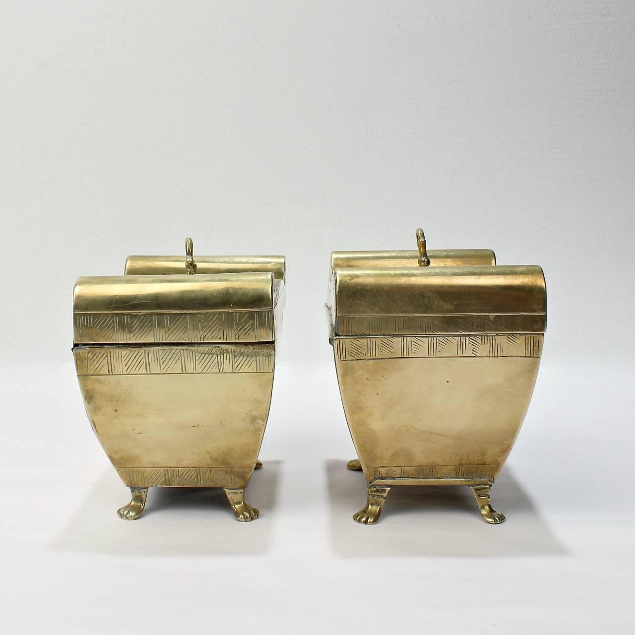 Matched Pair of English Colonial or Anglo-Indian Brass Tea Caddies 1