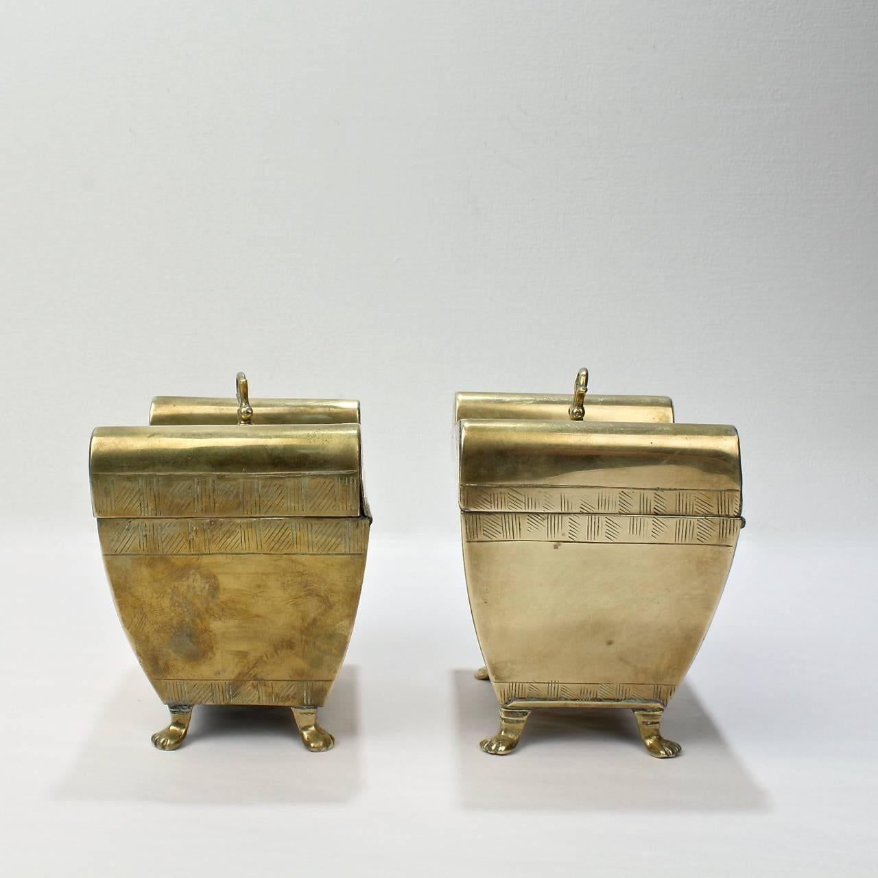 Matched Pair of English Colonial or Anglo-Indian Brass Tea Caddies In Good Condition In Philadelphia, PA