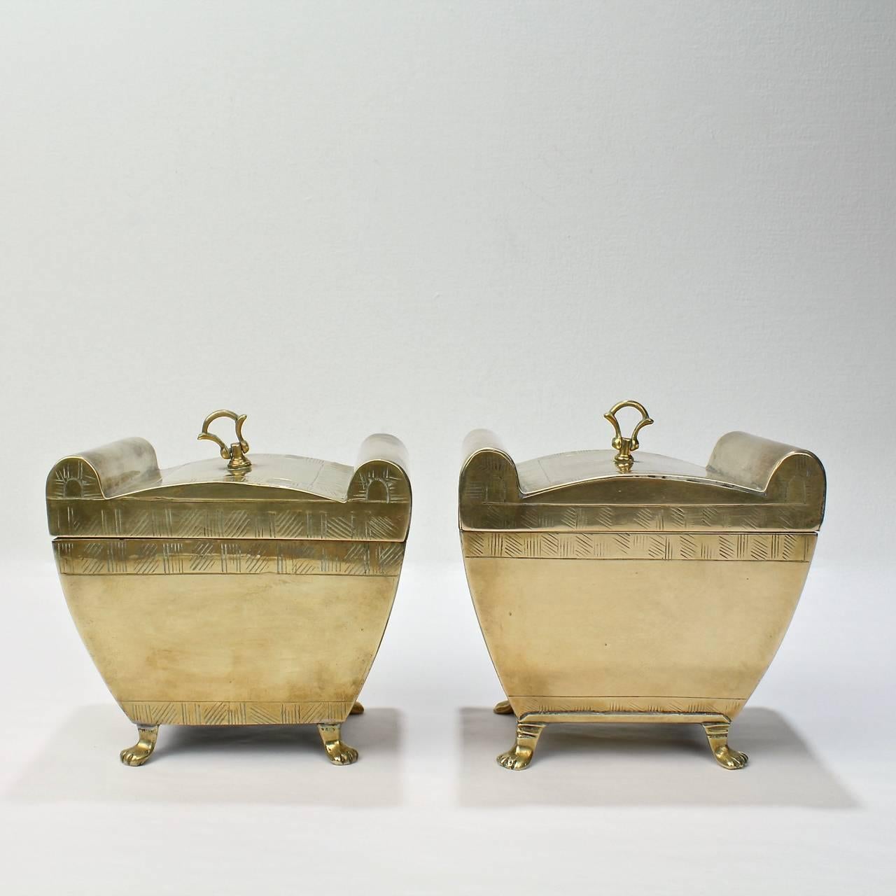 19th Century Matched Pair of English Colonial or Anglo-Indian Brass Tea Caddies