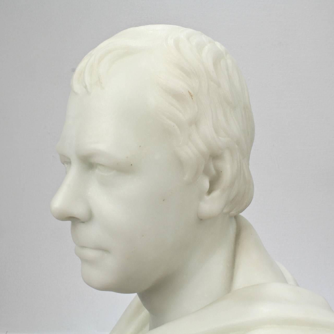 19th Century Antique Neoclassical English Marble Bust of Sir Walter Scott After F. C. Leggatt