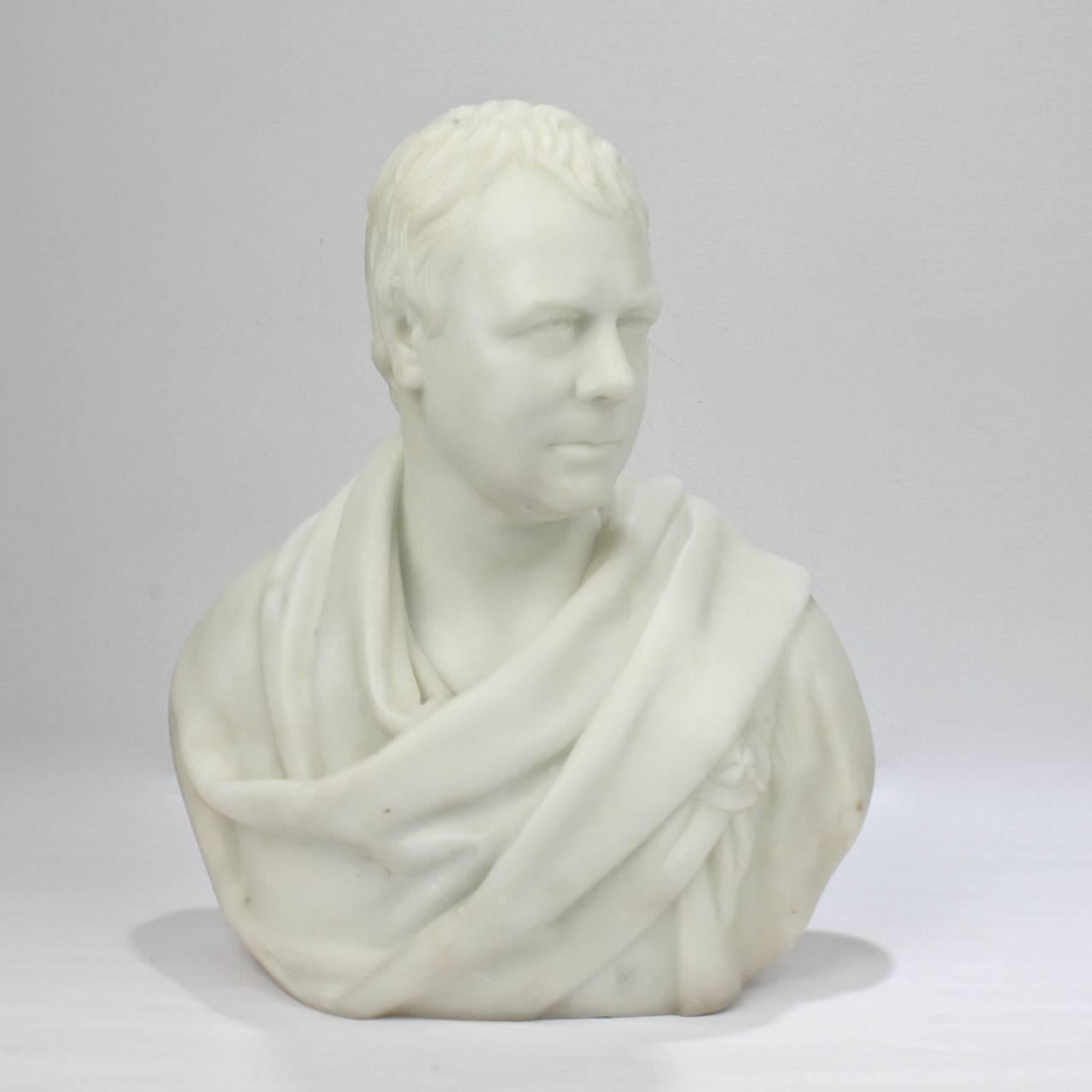 A finely carved neoclassical 19th century, English marble sculpture of Sir Walter Scott. 

Modeled after the original by Francis Chantrey Leggatt (1781-1841).

Depicting Scott draped in a Scottish Lowland plaid. 

With a rich surface and lovely