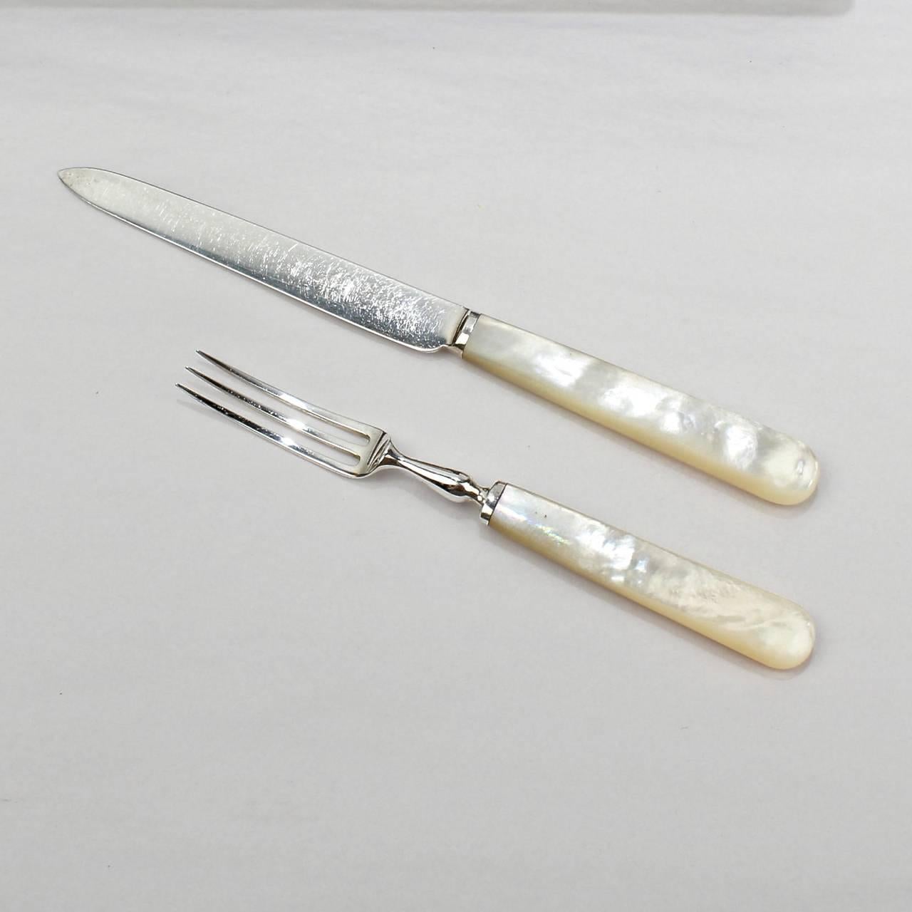 English Antique Mappin & Webb Sterling Silver and Mother-of-pearl Fruit or Dessert Set