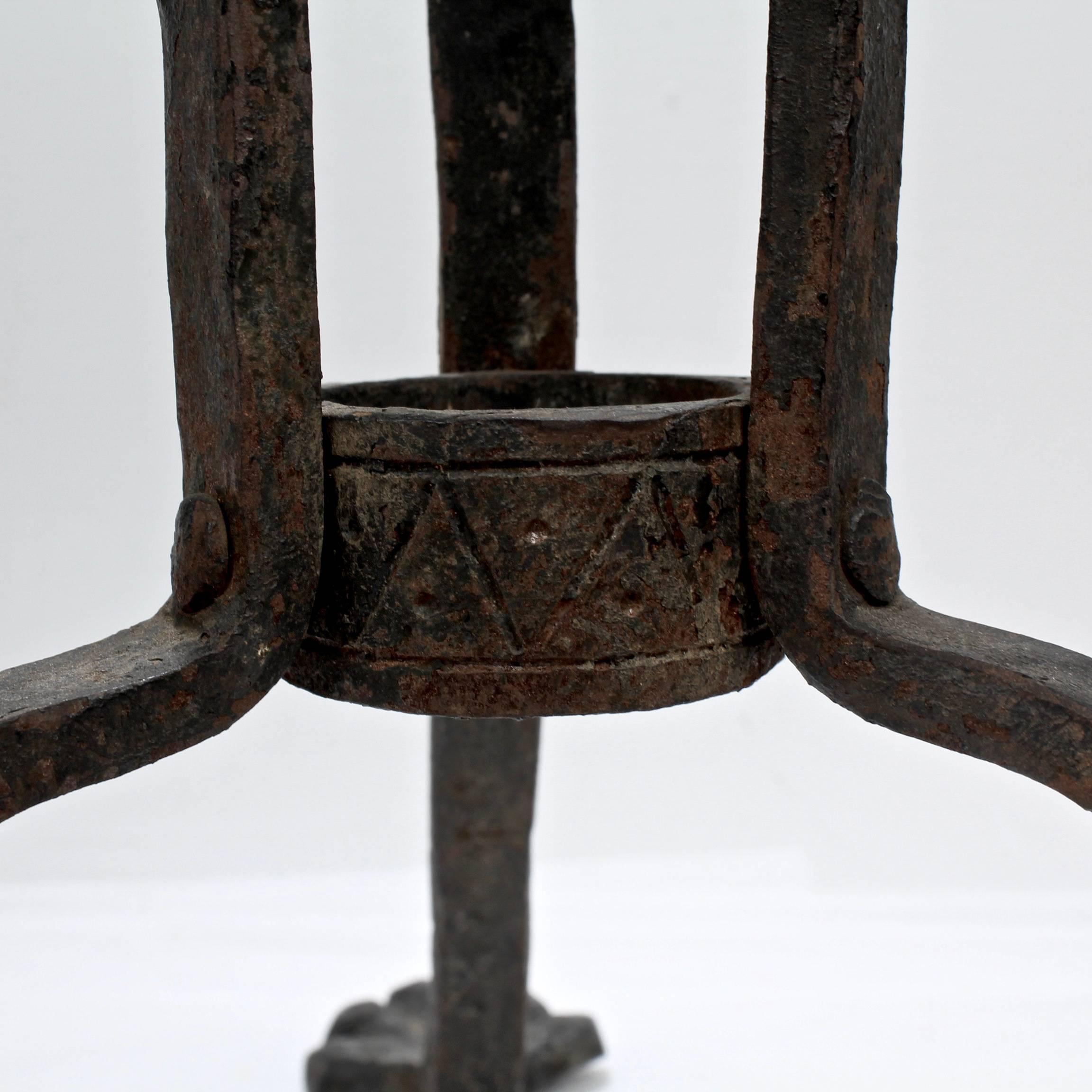 20th Century Pair of Gothic Revival Samuel Yellin Style Figural Wrought Iron Planter Stands