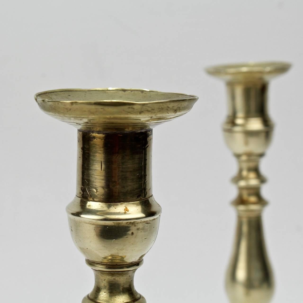Pair of Early 19th Century Continental Brass Candlesticks For Sale 2