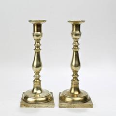 Pair of Early 19th Century Continental Brass Candlesticks