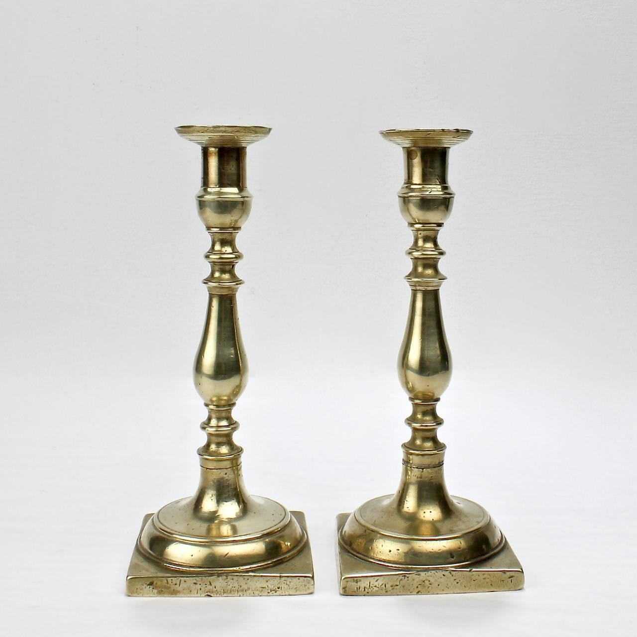 George III Pair of Early 19th Century Continental Brass Candlesticks For Sale