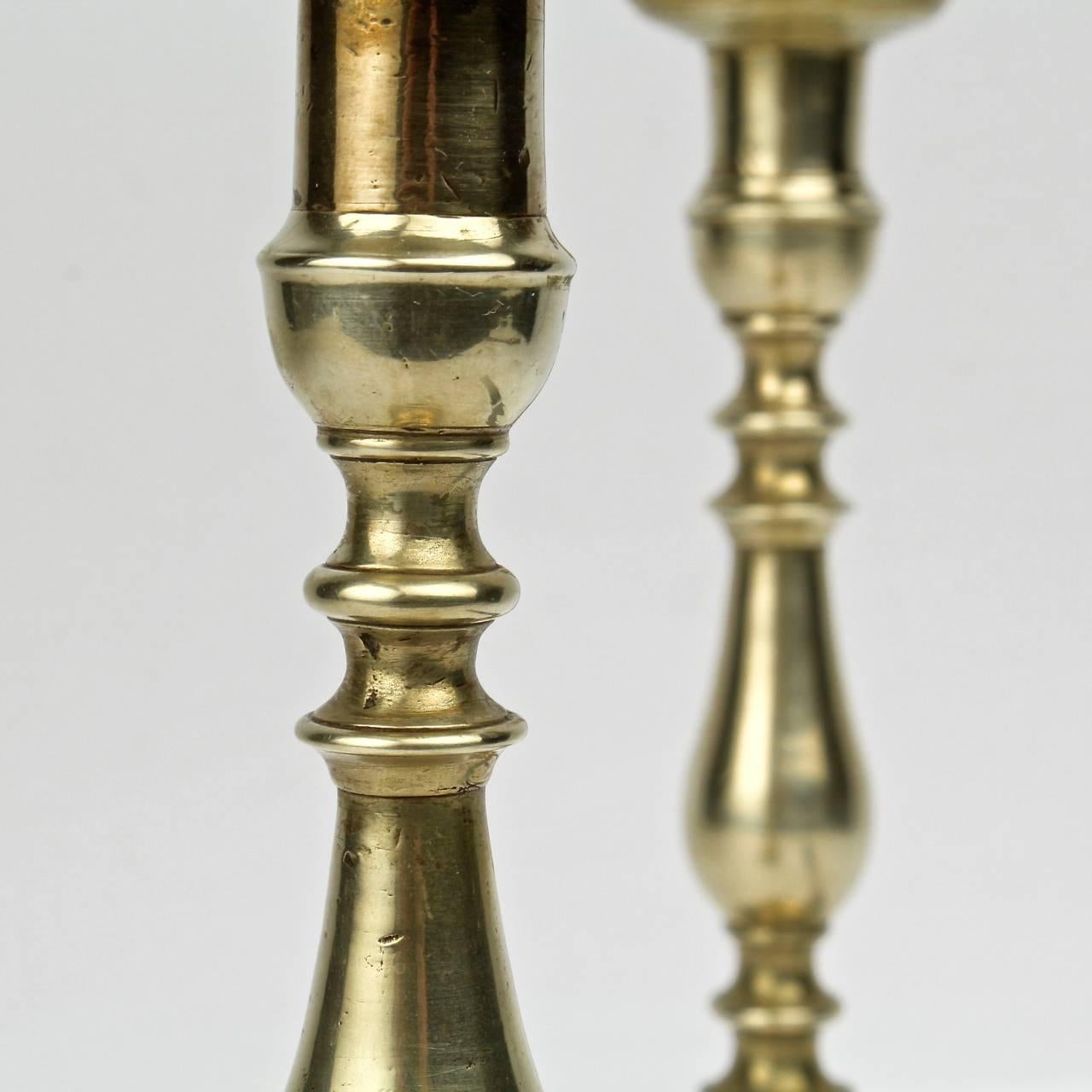 Pair of Early 19th Century Continental Brass Candlesticks For Sale 3
