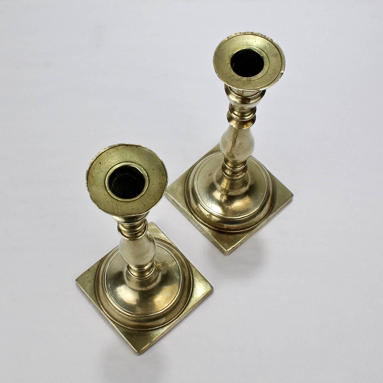Pair of Early 19th Century Continental Brass Candlesticks In Good Condition For Sale In Philadelphia, PA