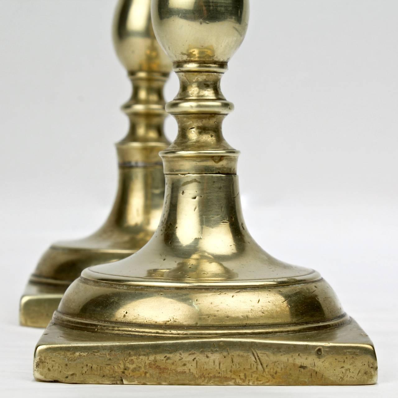 Pair of Early 19th Century Continental Brass Candlesticks For Sale 5
