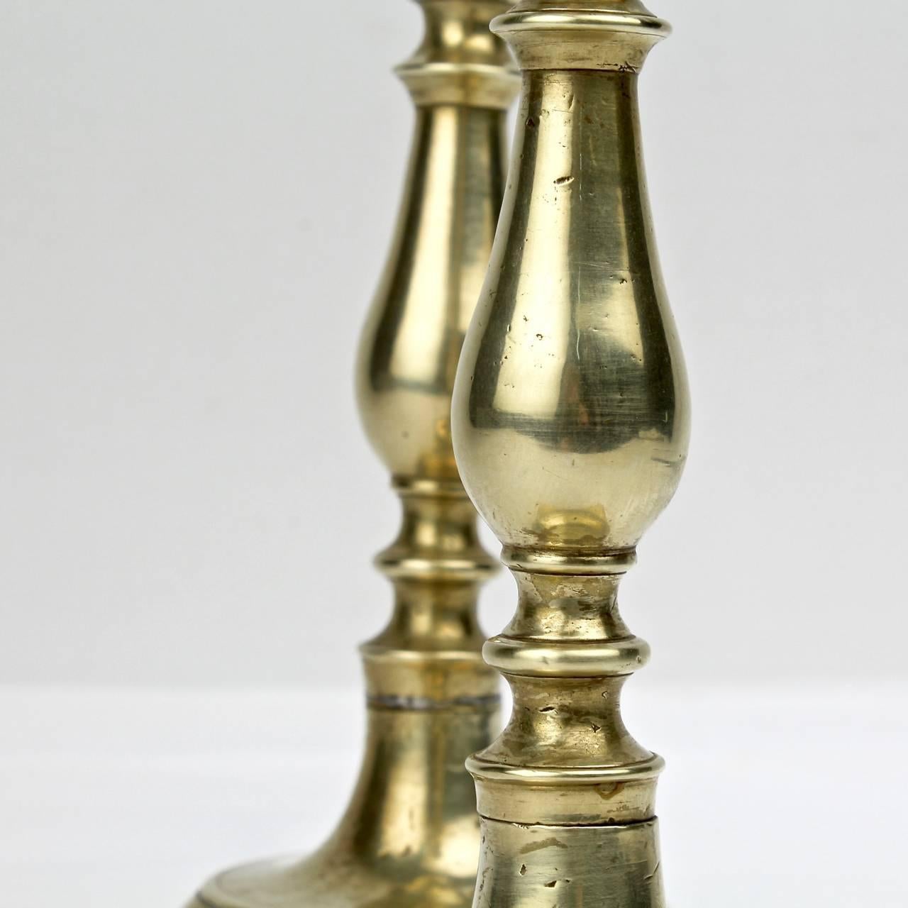 Pair of Early 19th Century Continental Brass Candlesticks For Sale 4